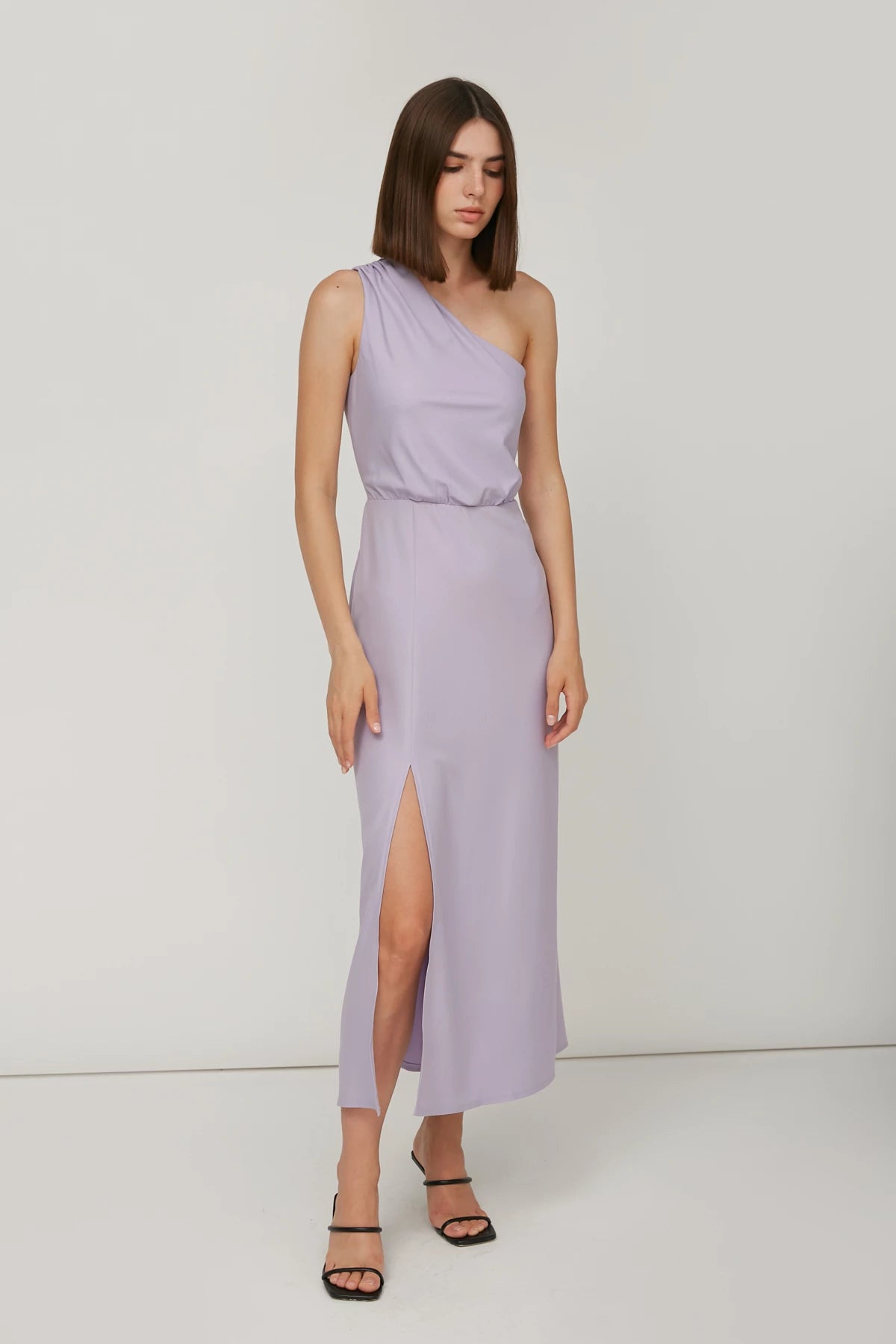 One shoulder lilac midi dress