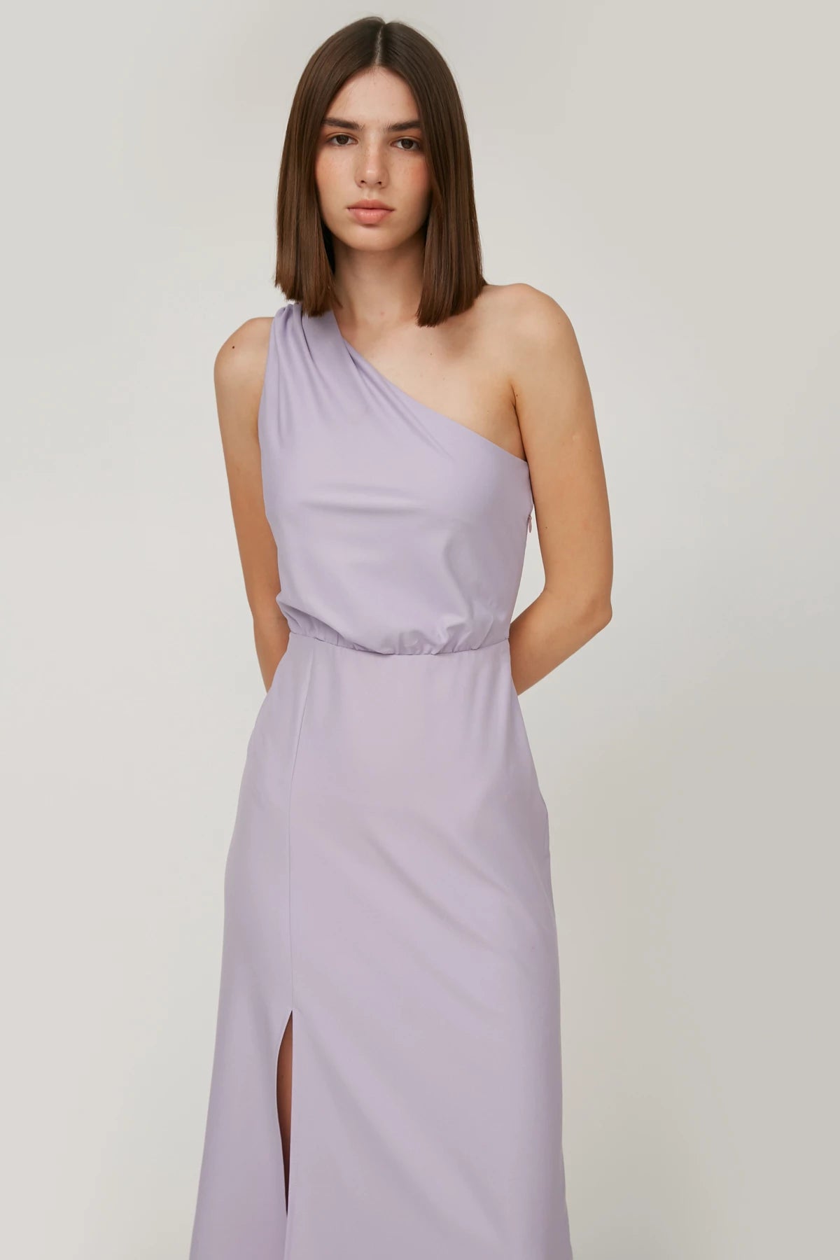 One shoulder lilac midi dress