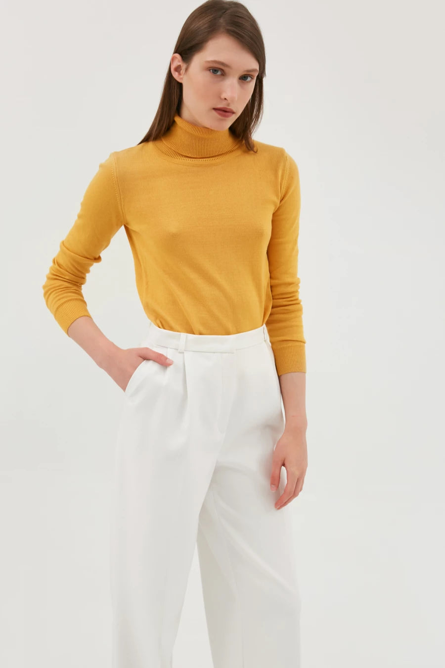 Mustard turtleneck with cotton