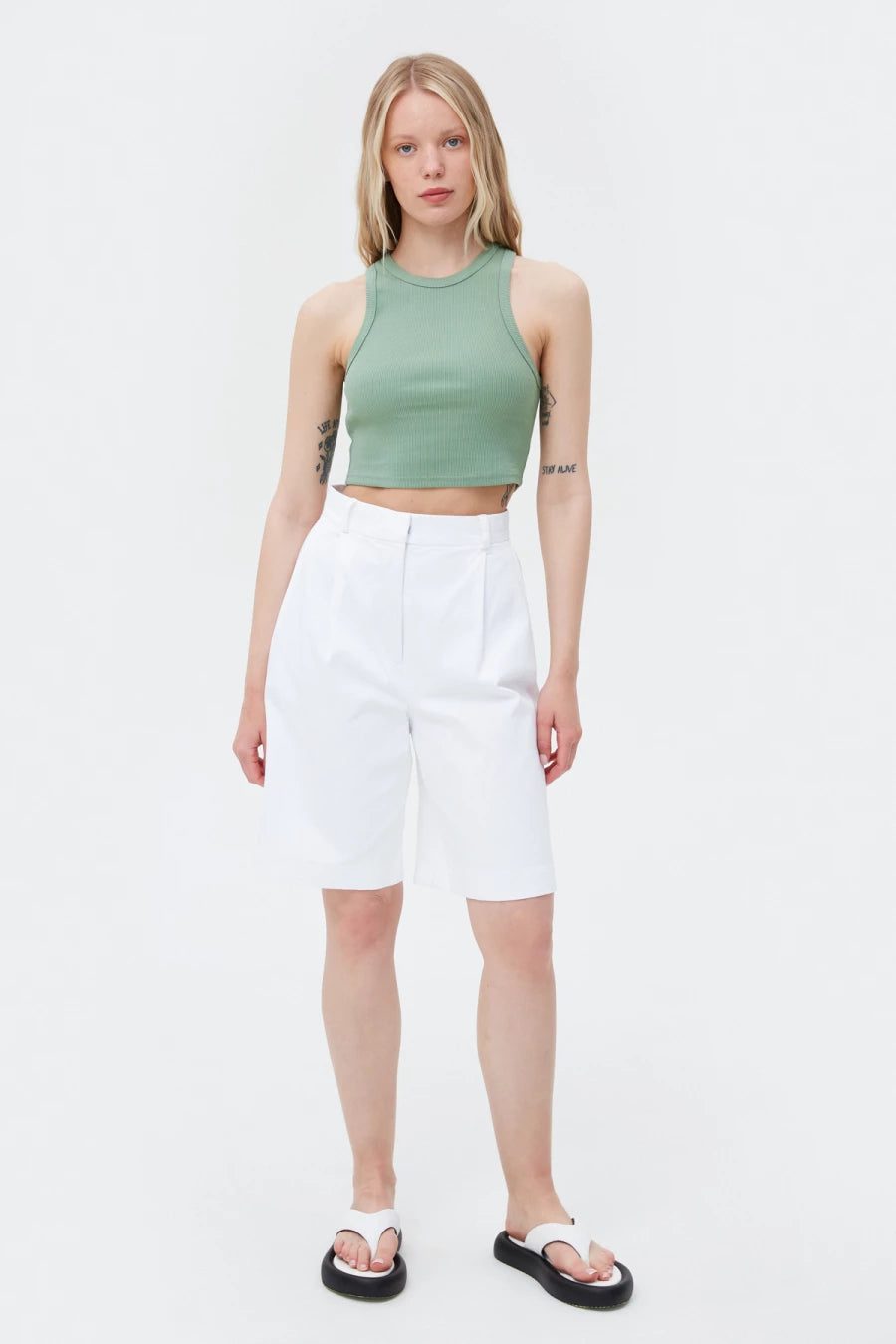 Pistachio cotton crop top with an oval neckline