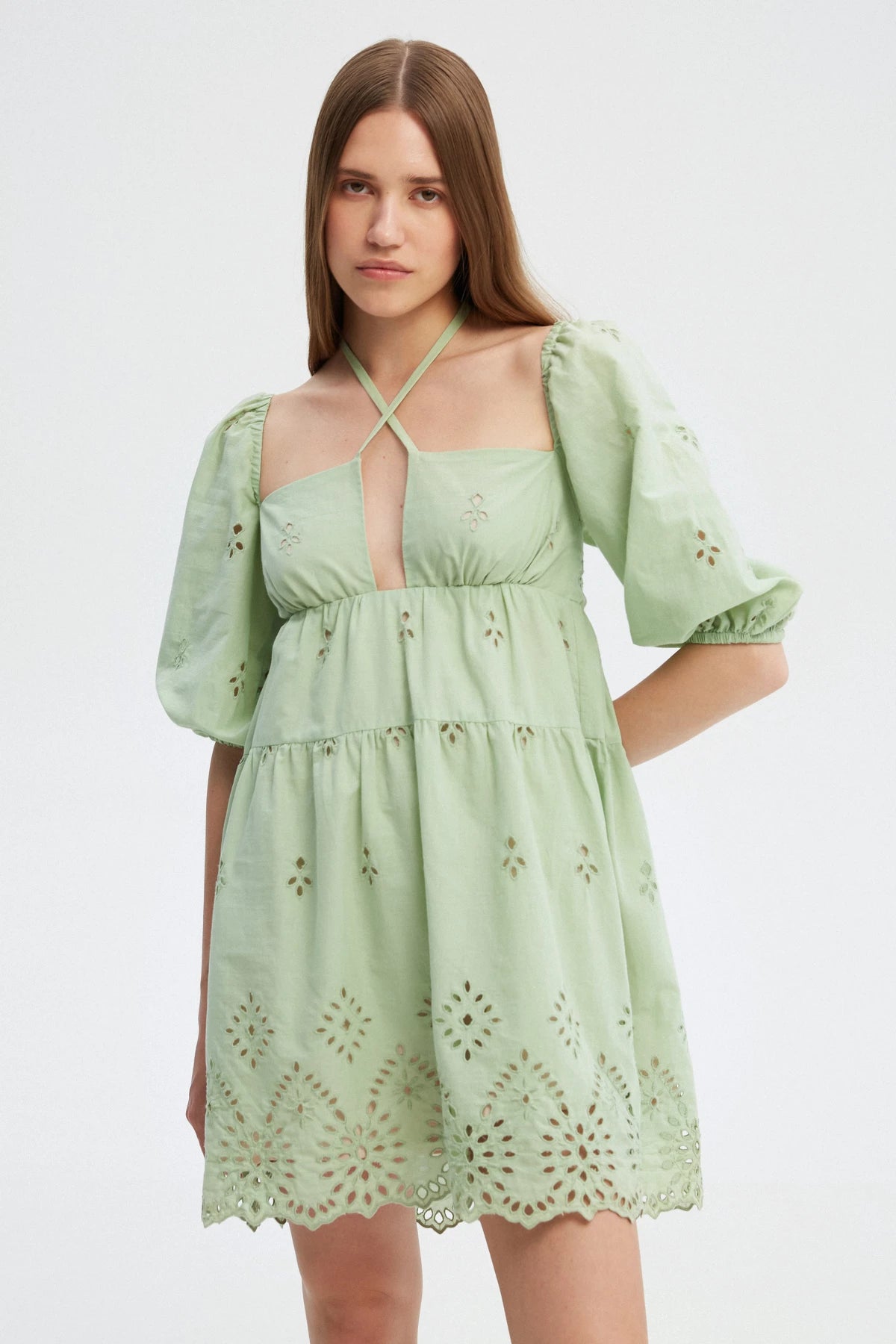 Pistachio short dress made of 100% cotton