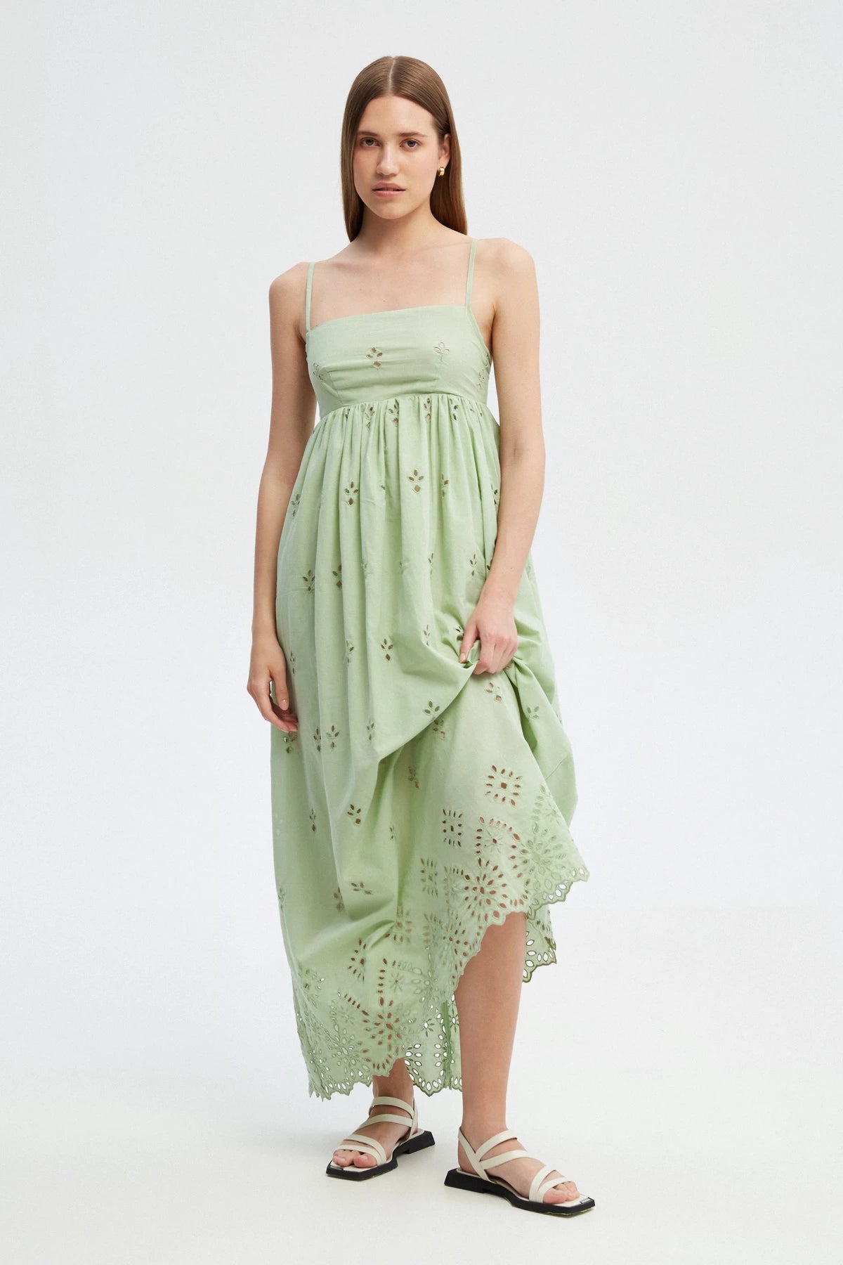 Pistachio maxi sundress made of 100% cotton