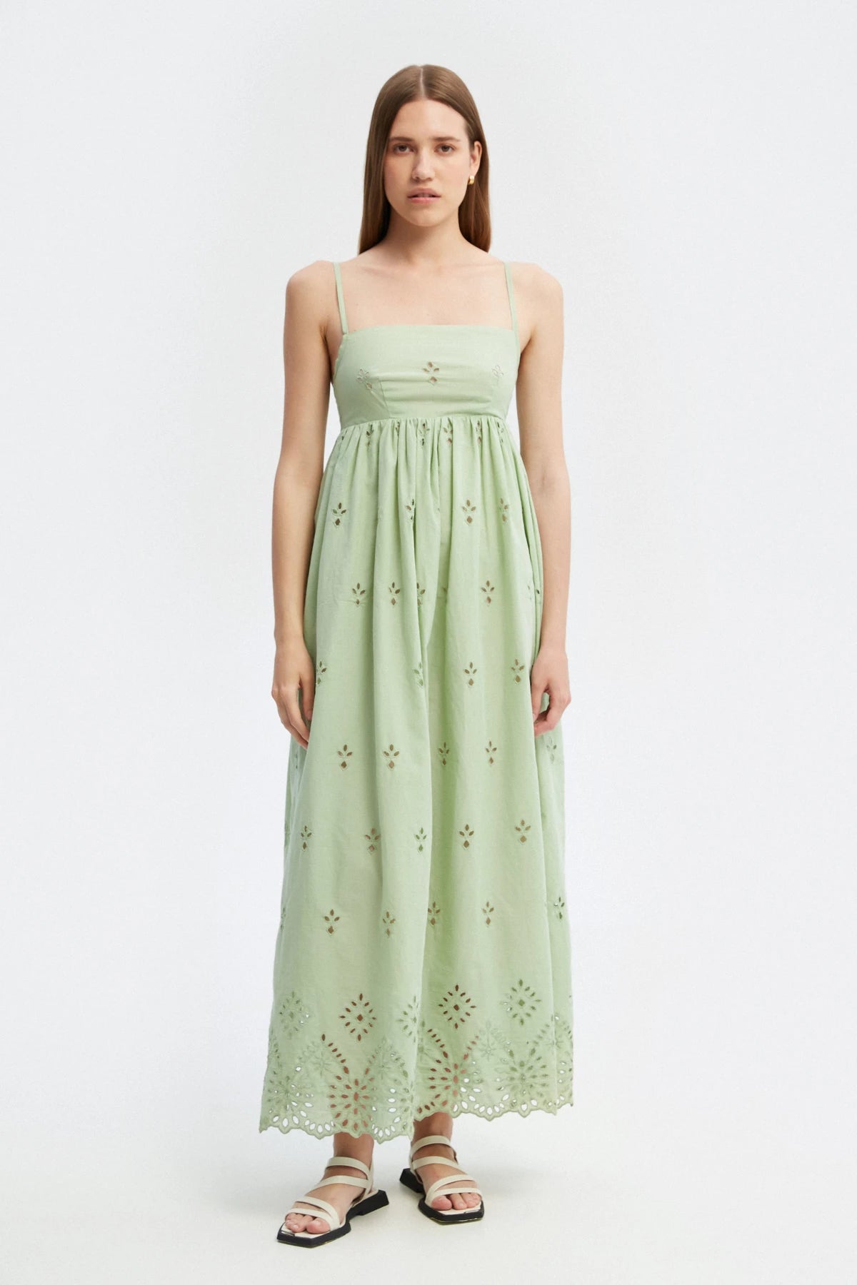 Pistachio maxi sundress made of 100% cotton