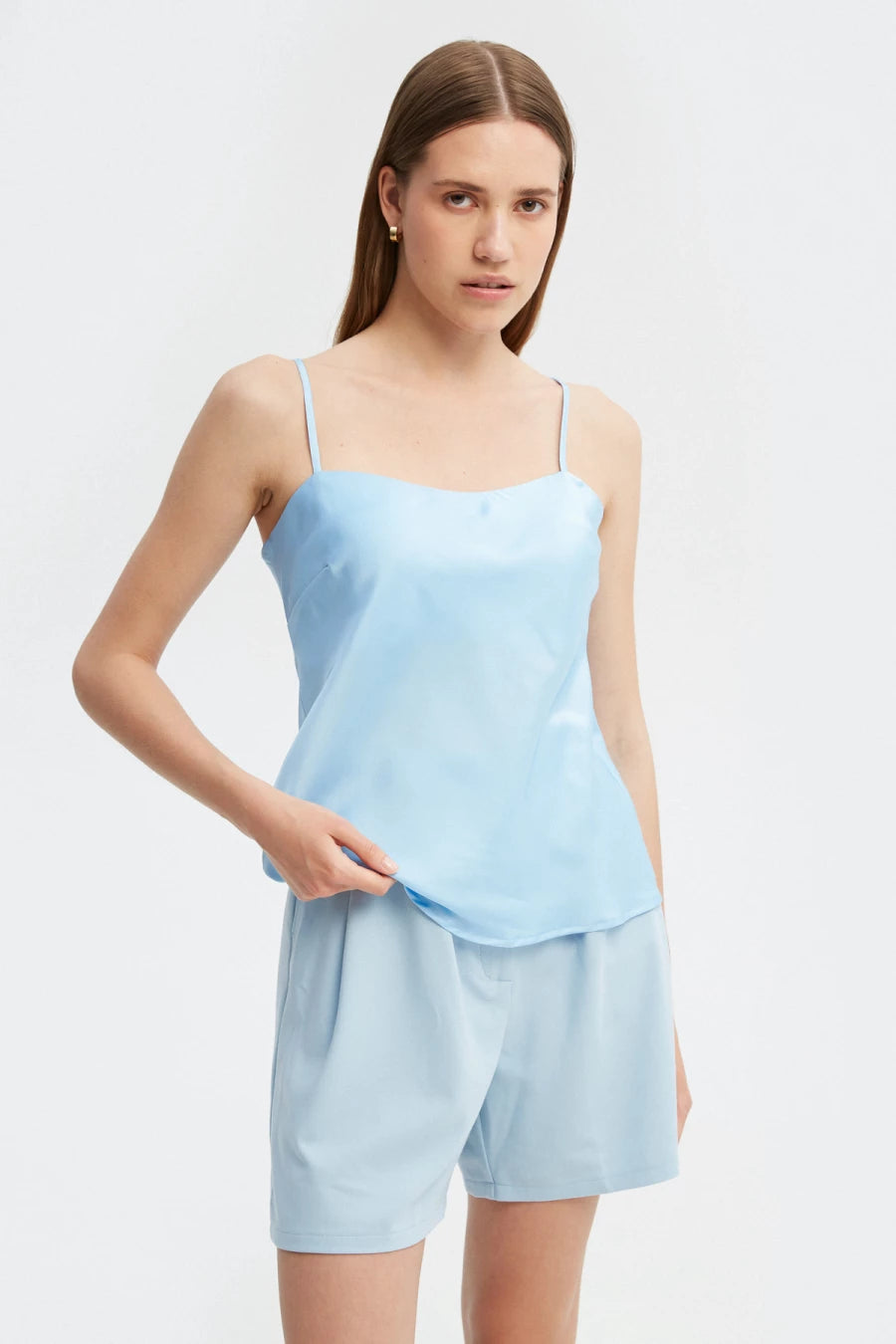 Baby blue satin tank top