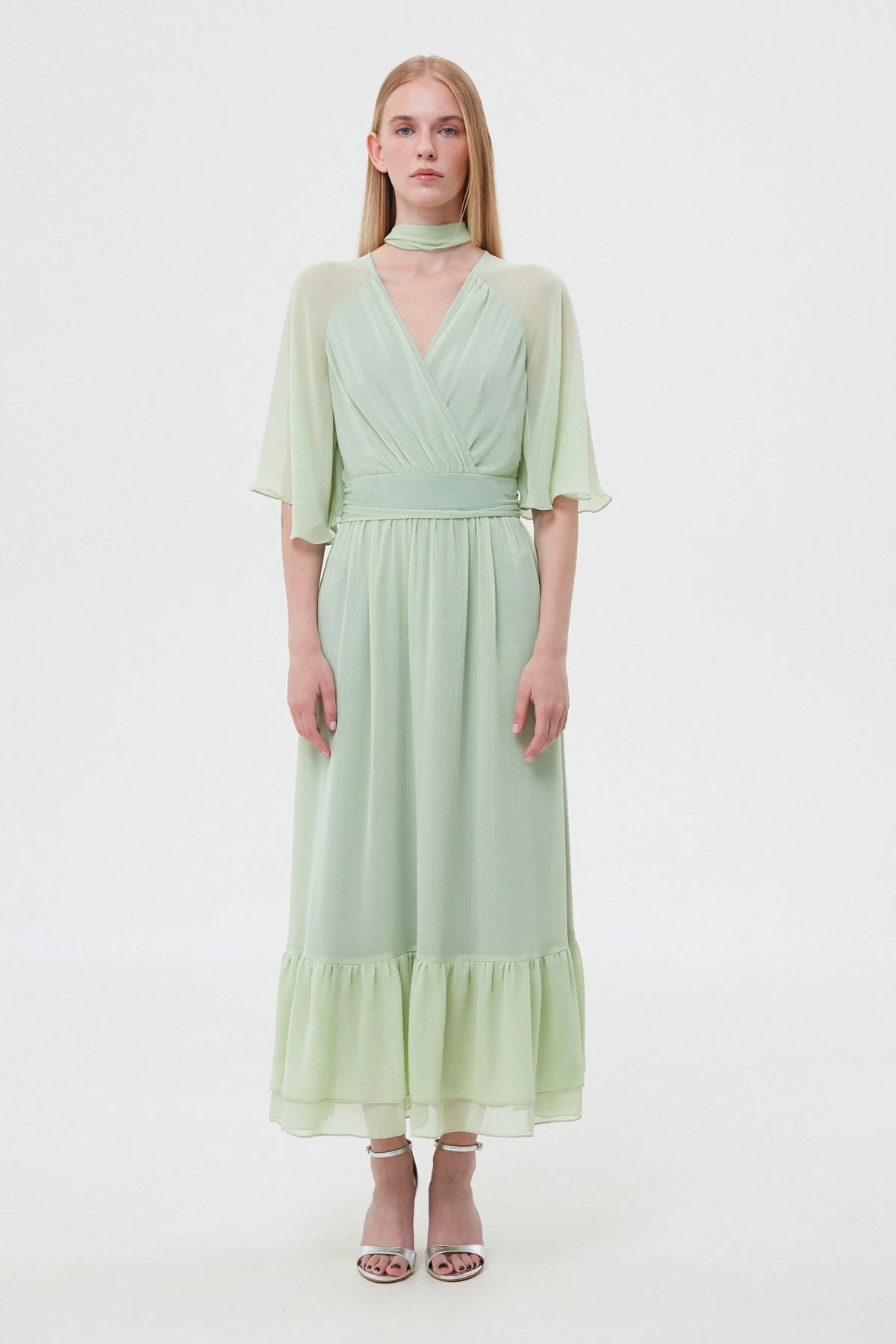 Pistachio midi chiffon dress