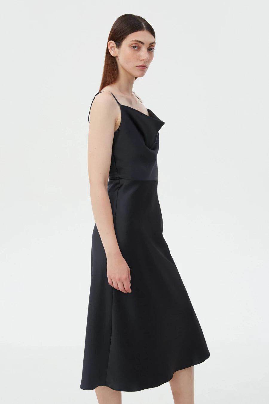 Black satin slip dress