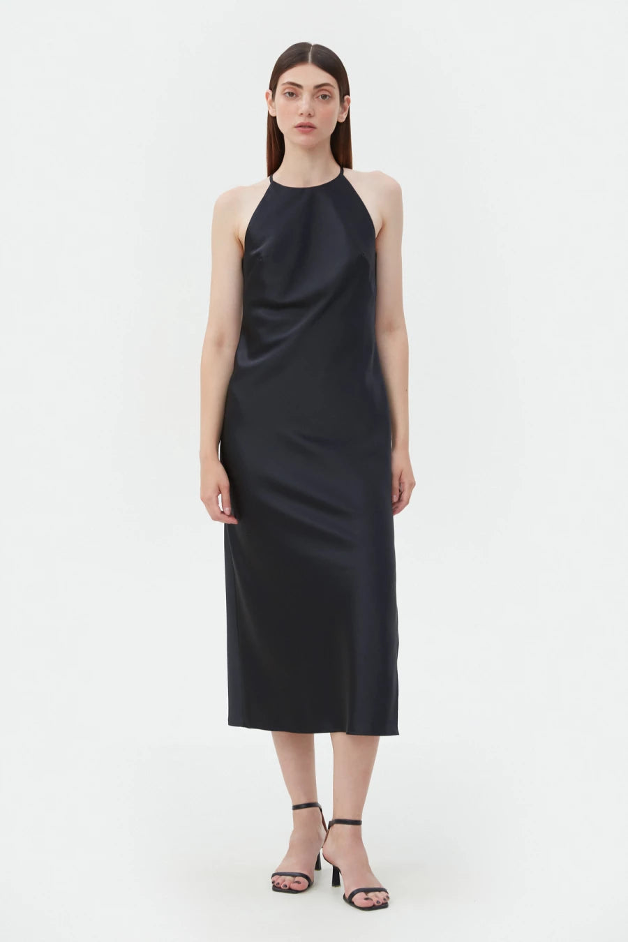 Black satin slip dress