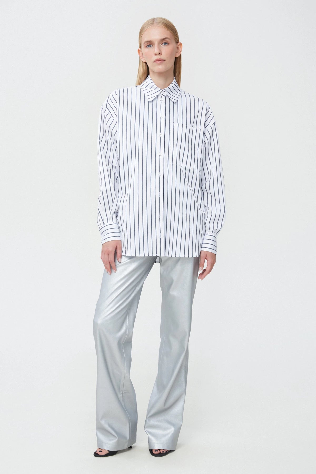 White-grey striped cotton shirt