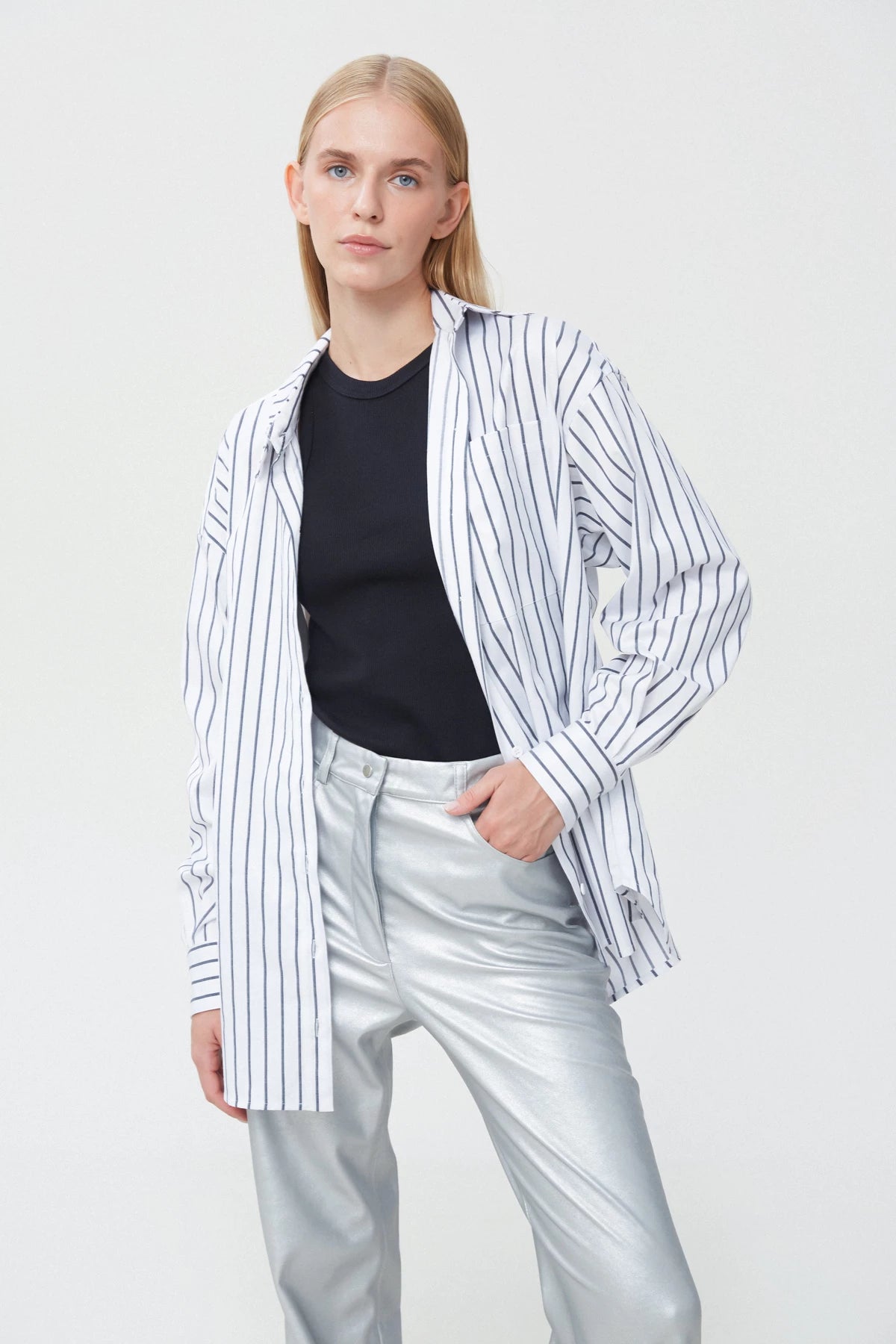 White-grey striped cotton shirt