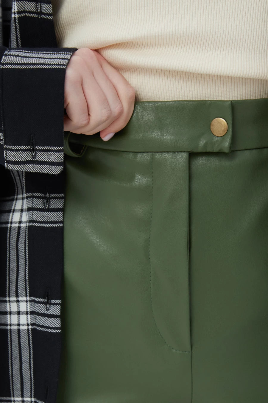 Olive straight cropped eco-leather pants