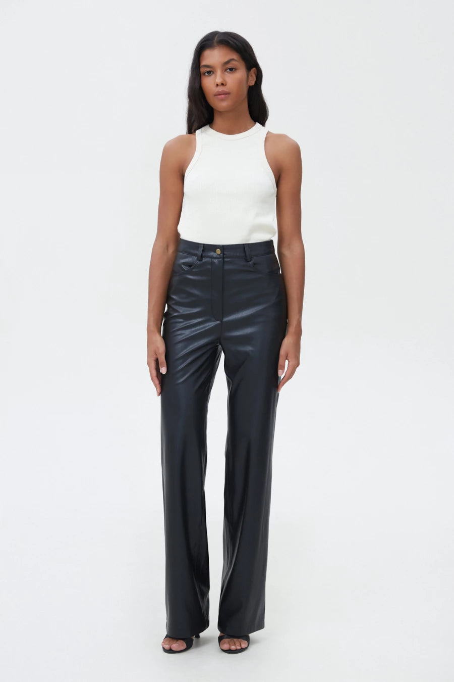 Black faux-leather wide leg pants