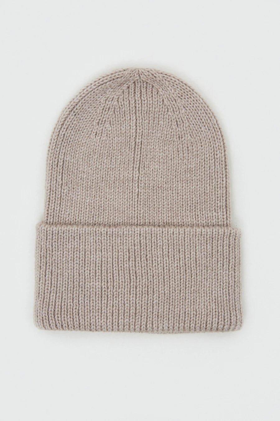 Knitted woolen light beige beanie hat