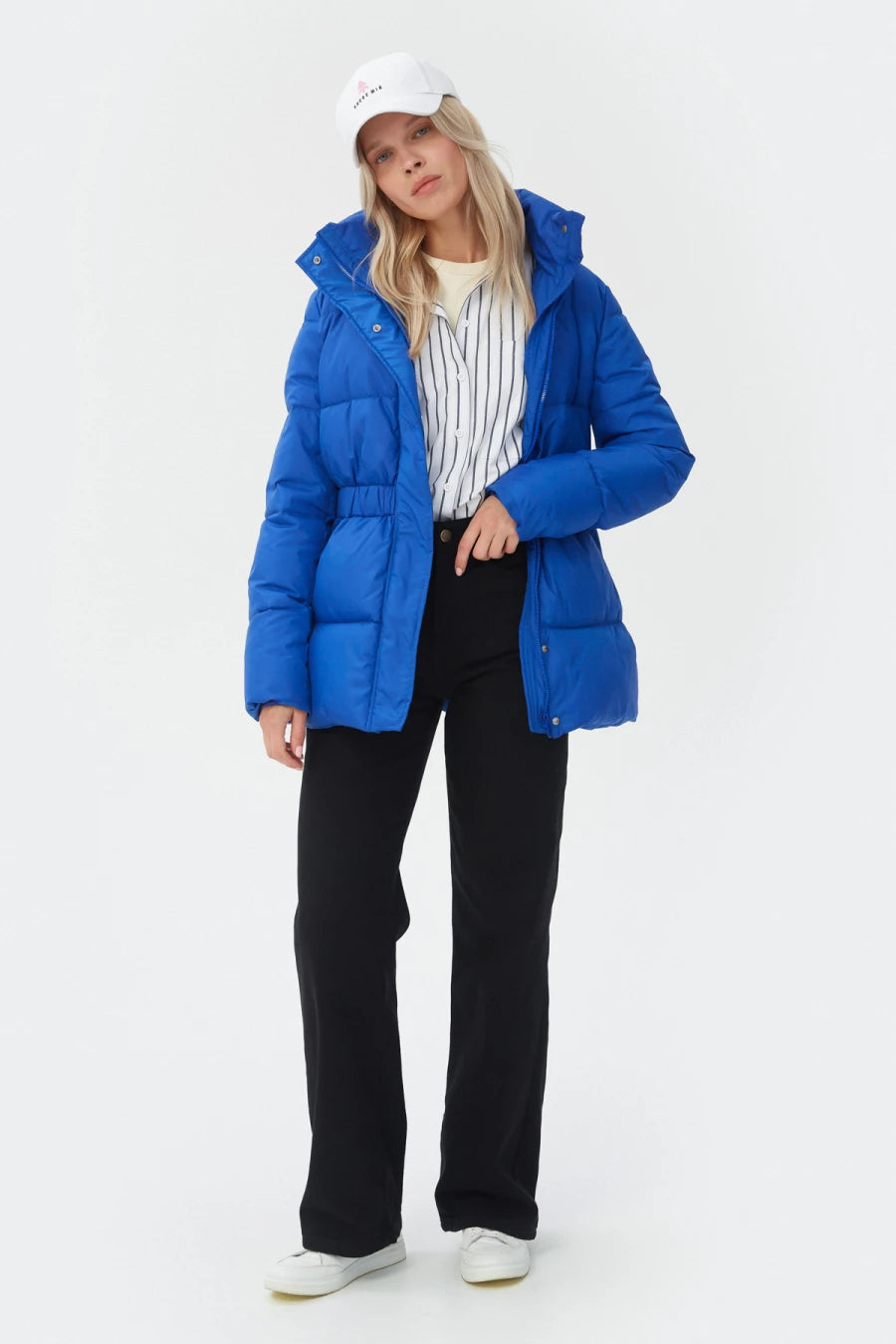 Electric blue jacket with accent waist and insulation