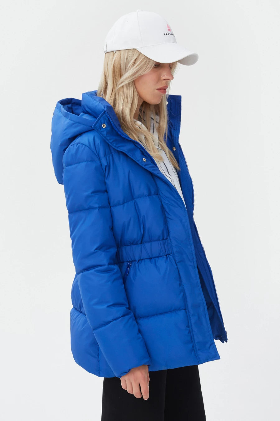 Electric blue jacket with accent waist and insulation