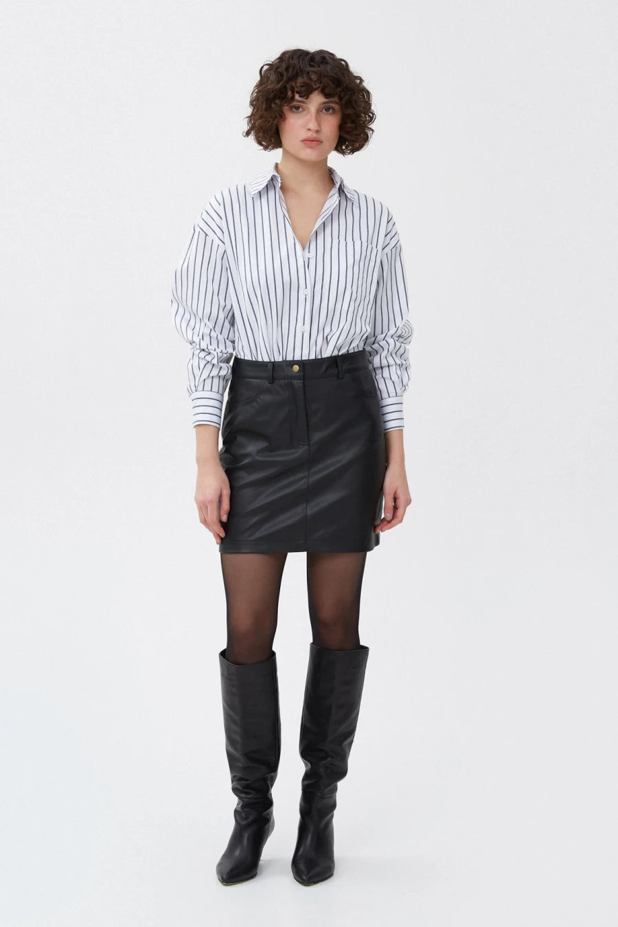 Black faux-leather mini skirt