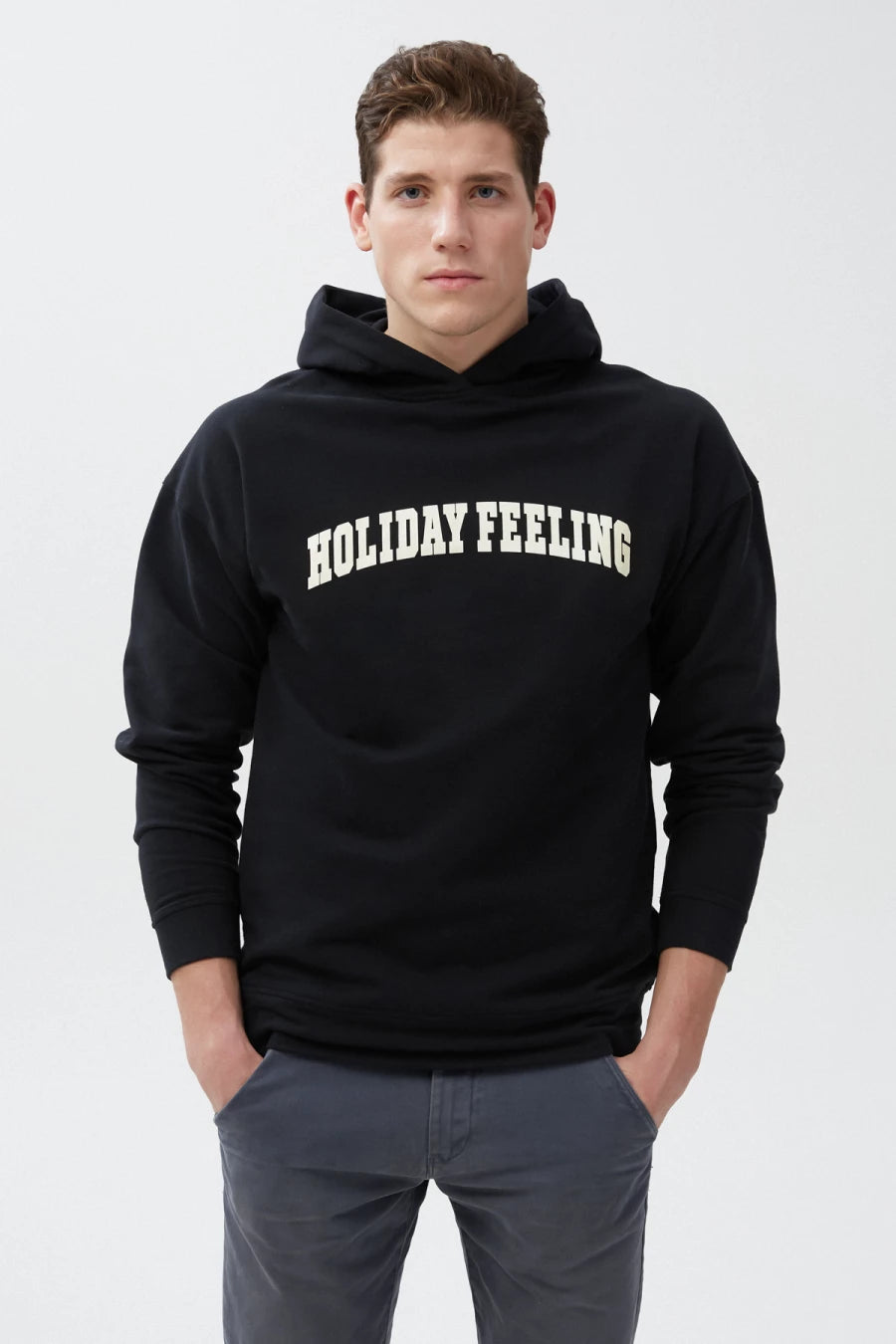 Black unisex hoodie "Holiday feeling" on fleece