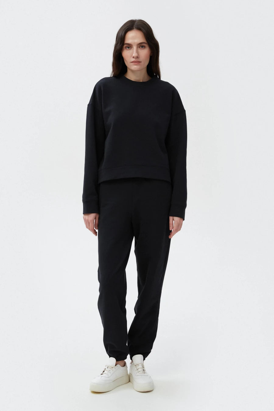 Black sweatshirt of knitwear on fleece