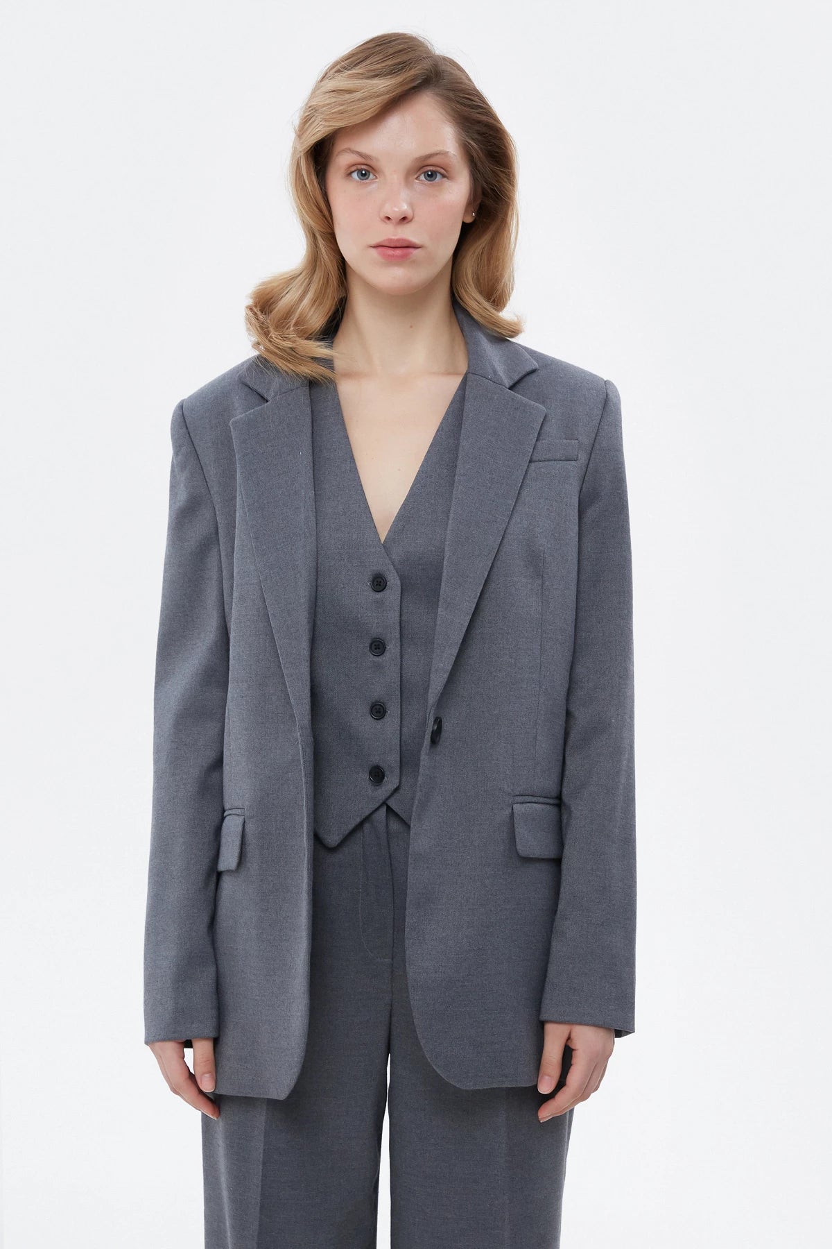 Gray single-breasted straight jacket with viscose