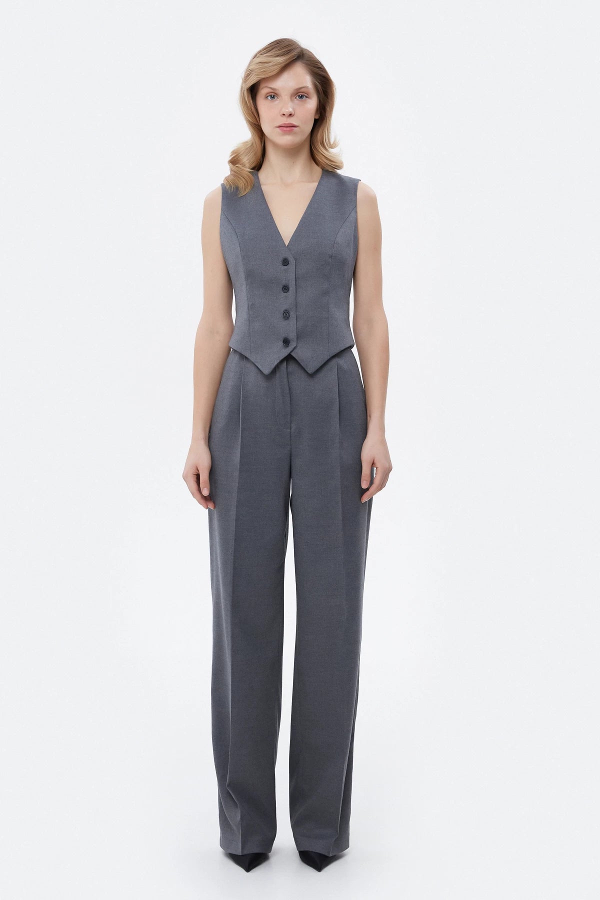 Gray classic cut vest with viscose