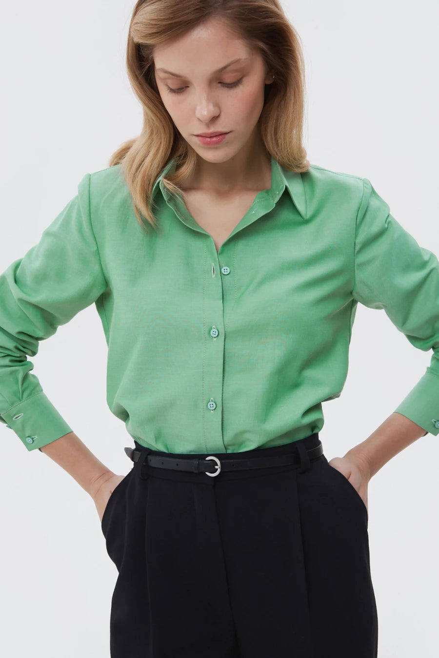 Basic light green shirt with loose fit and cotton