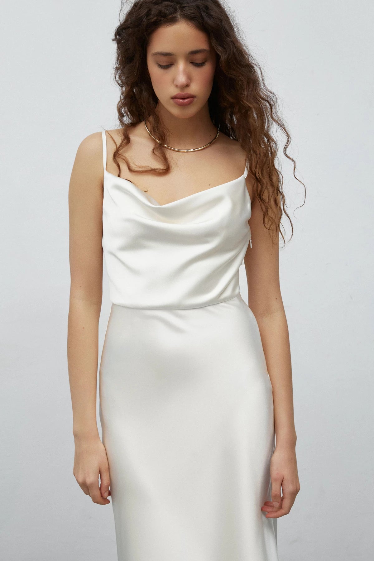 Milky white satin slip dress