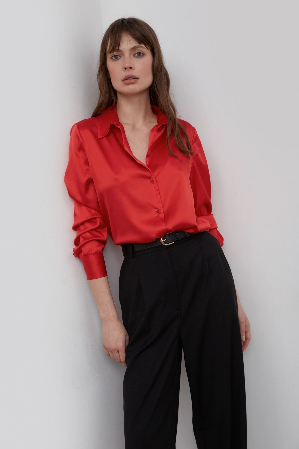 Red satin free cut shirt