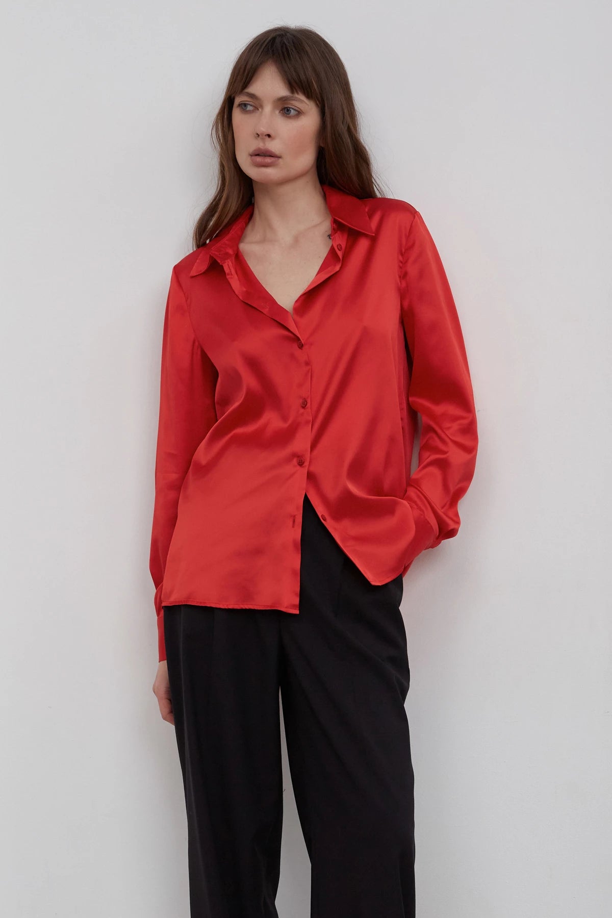 Red satin free cut shirt