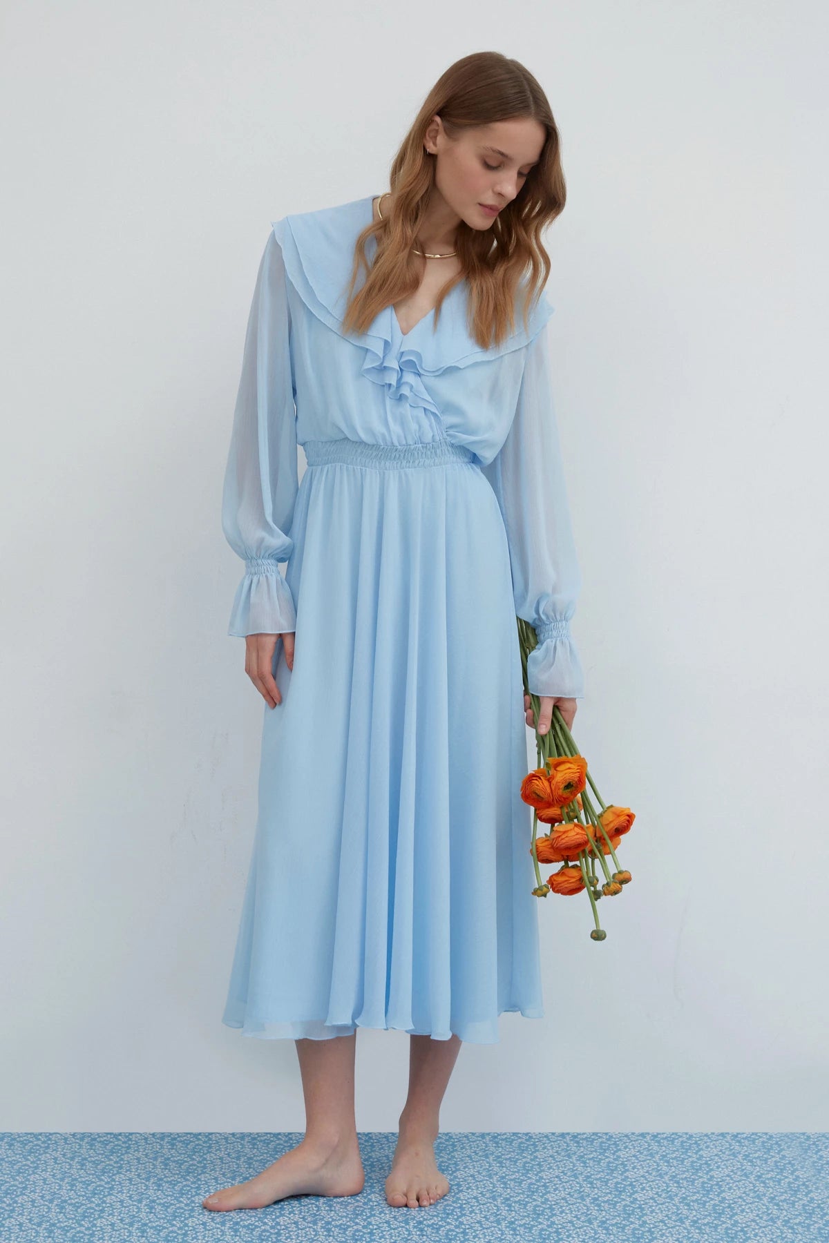 Milky midi textured chiffon dress