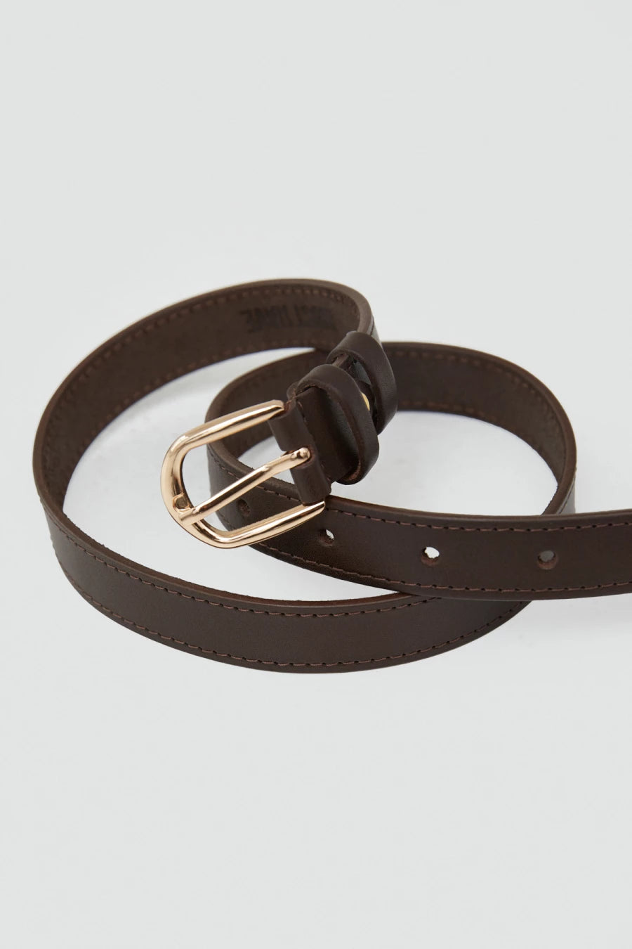 Brown leather belt with gold square buckle