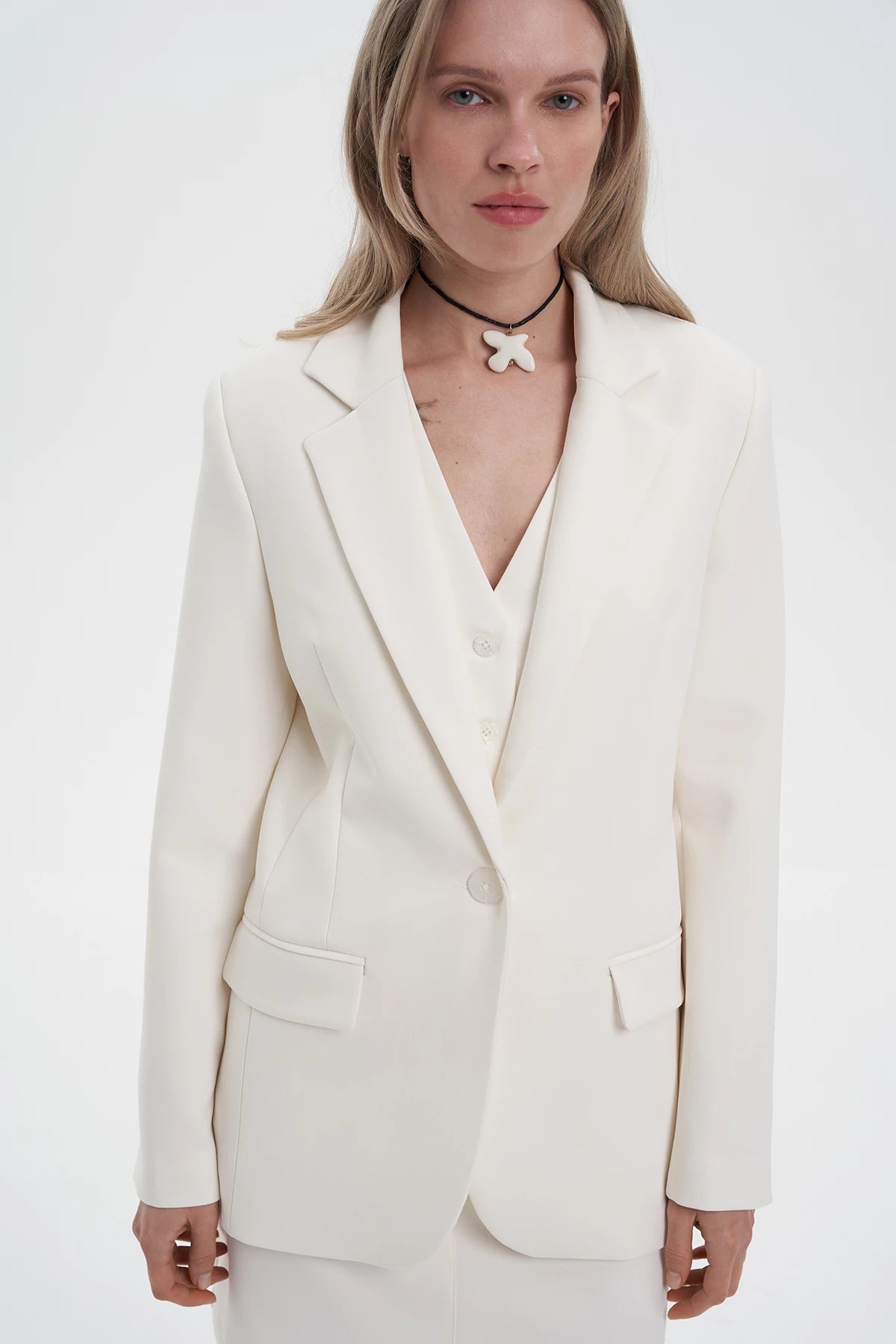 Milk single-breasted straight-cut jacket with viscose