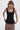 Black cotton ribbed tank top with deep oval neckline