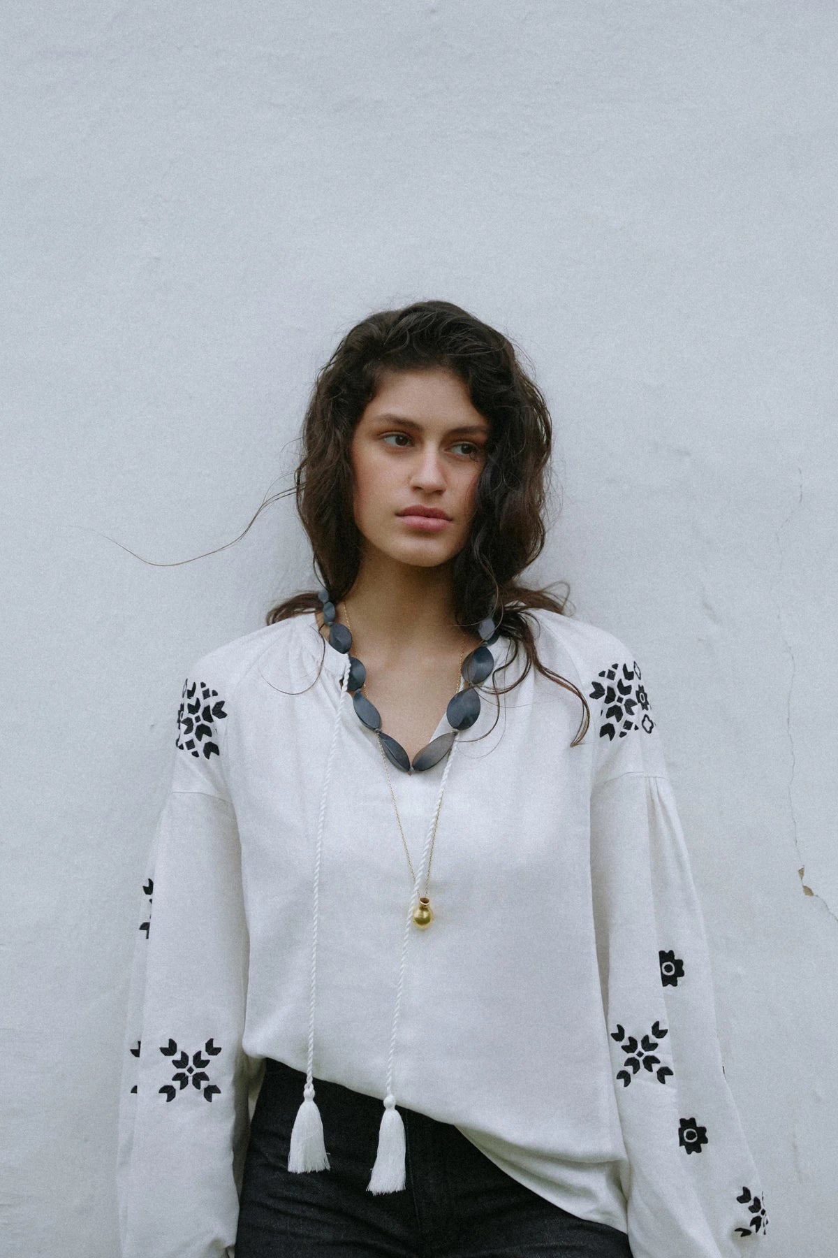 Embroidered shirt "Malvy" with milk-colored linen