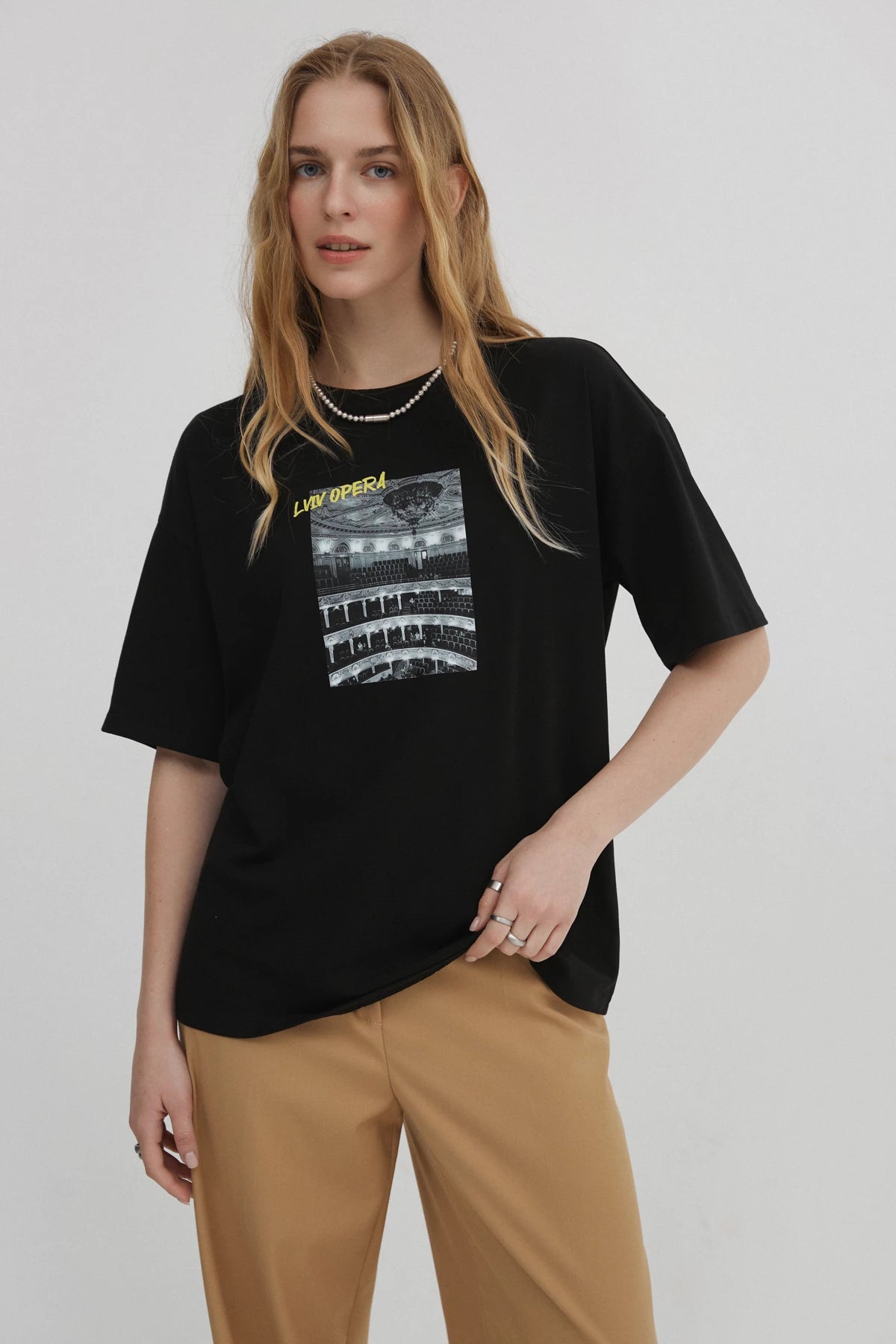 Black oversize cotton T-shirt "Lviv Opera"