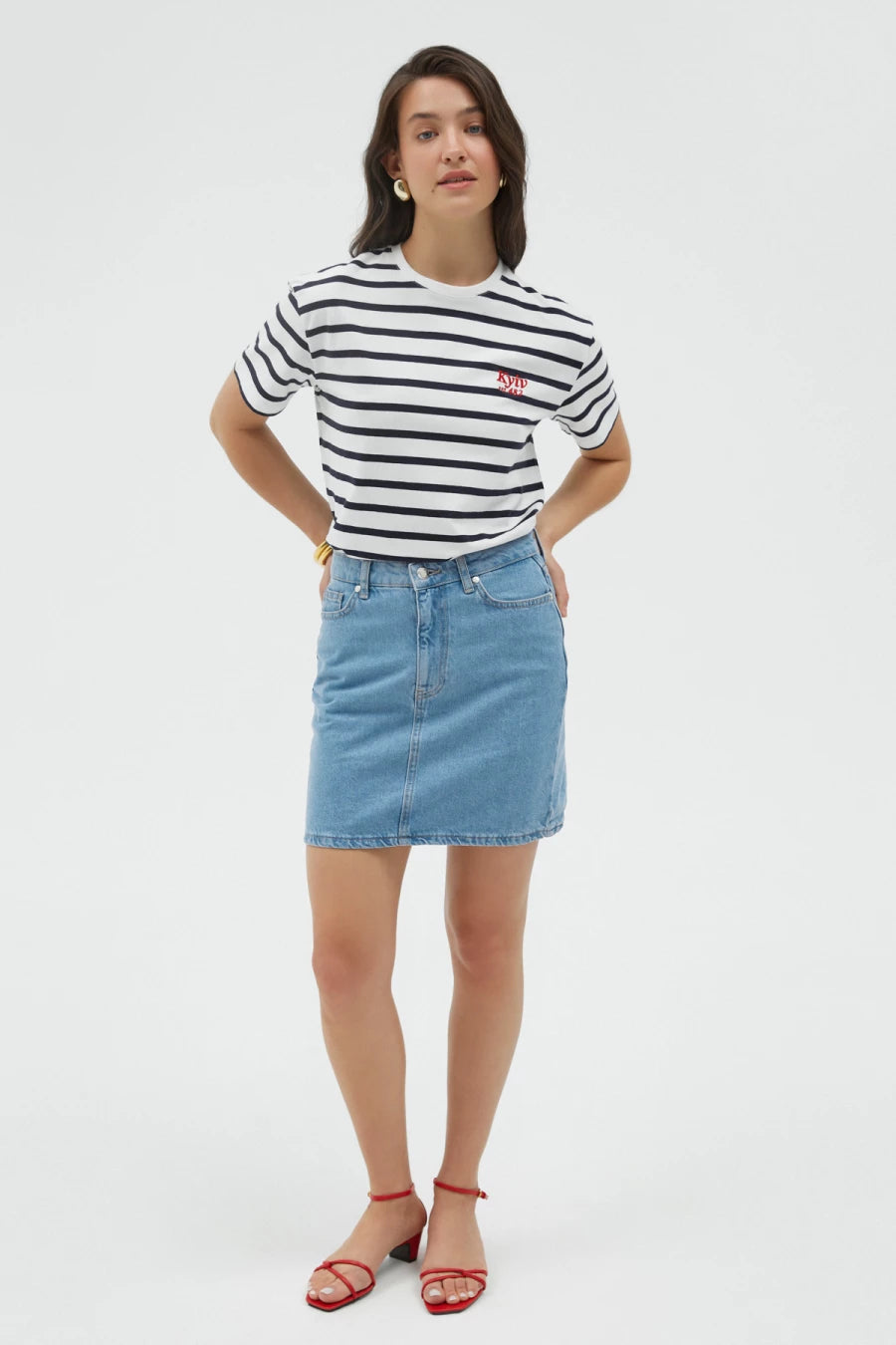 Blue denim short A-line skirt