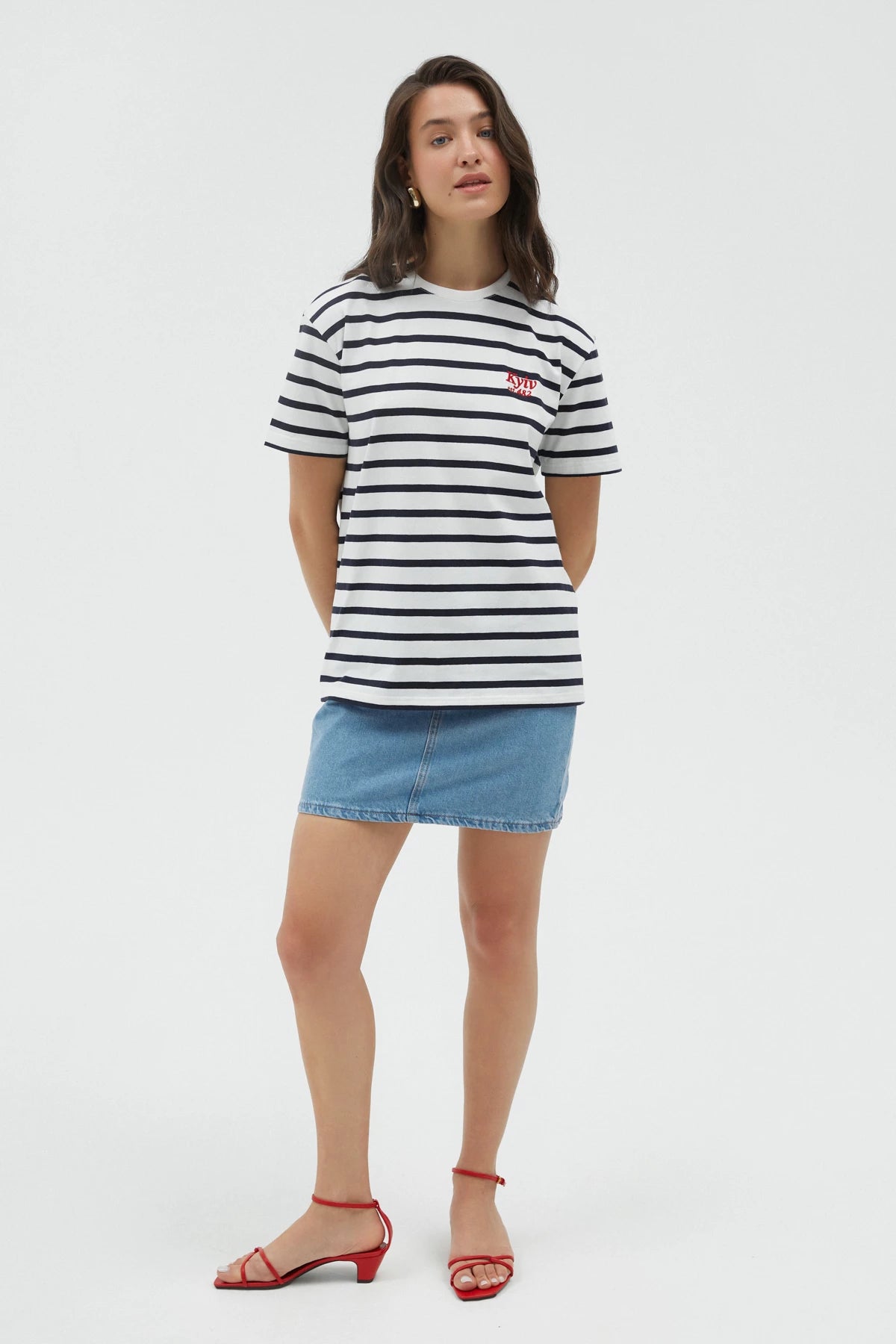 Striped t-shirt with red "Kyiv" embroidery