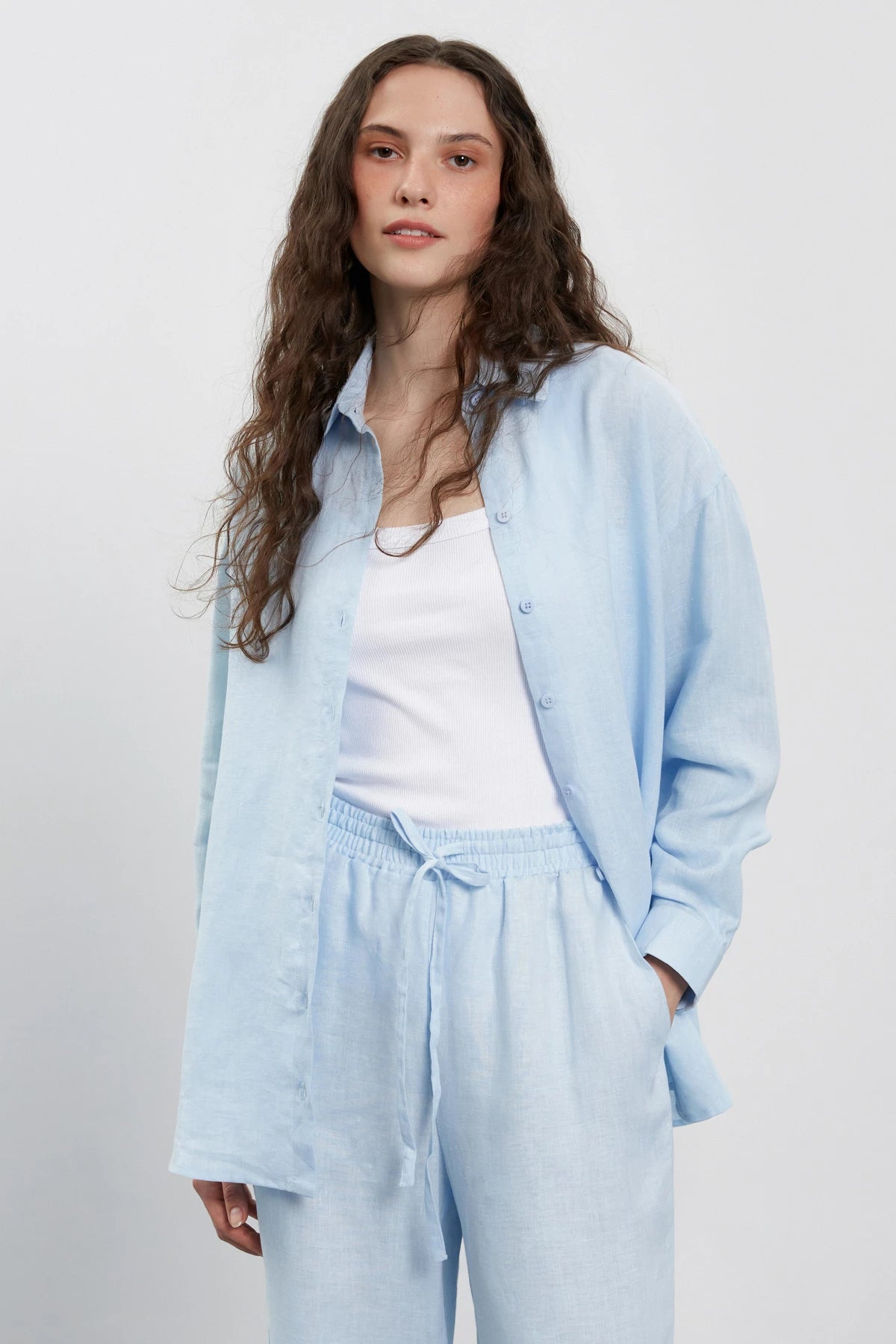 Light blue 100% linen loose fit shirt