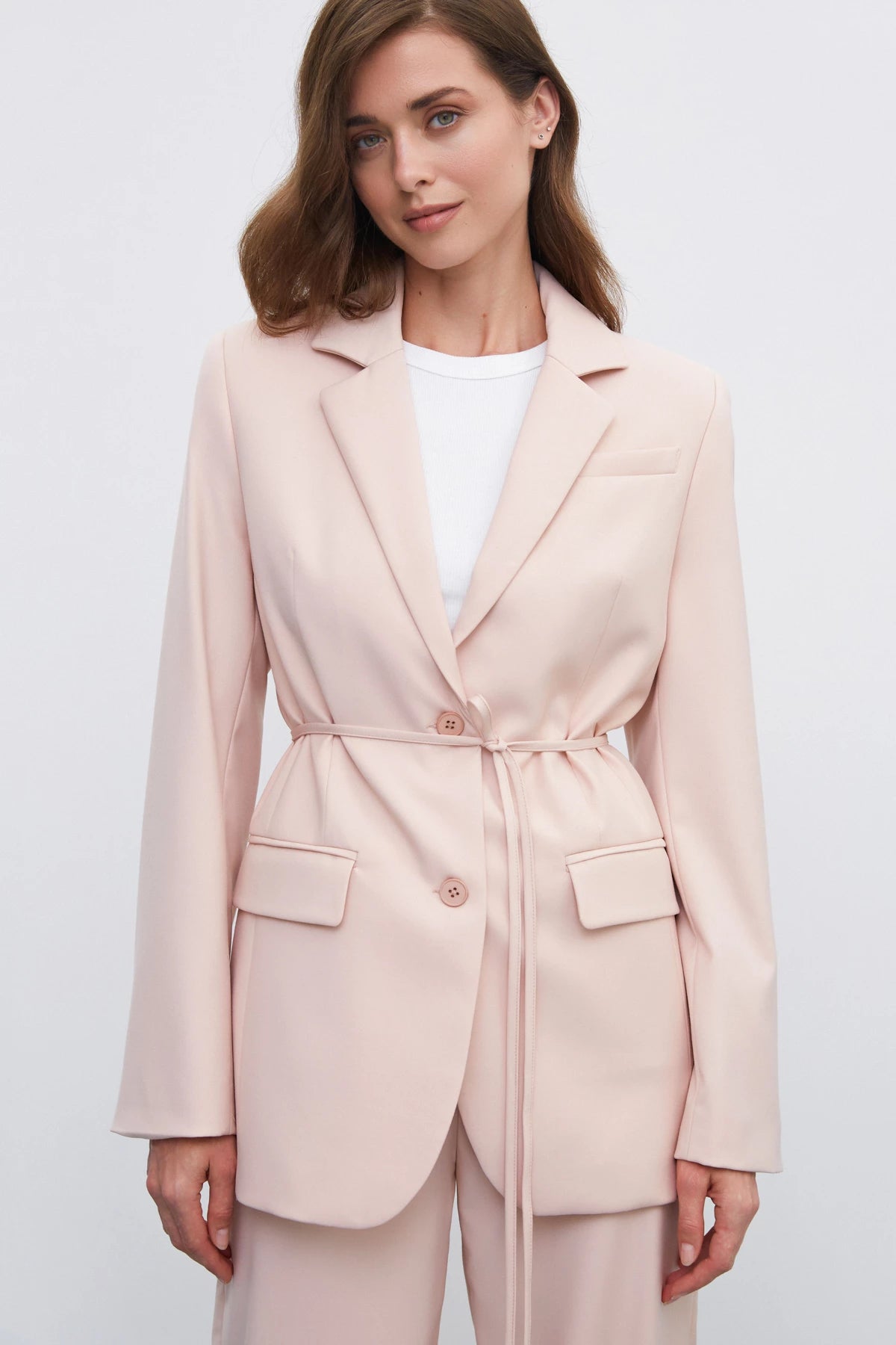 Powder single-breasted straight-cut jacket with viscose