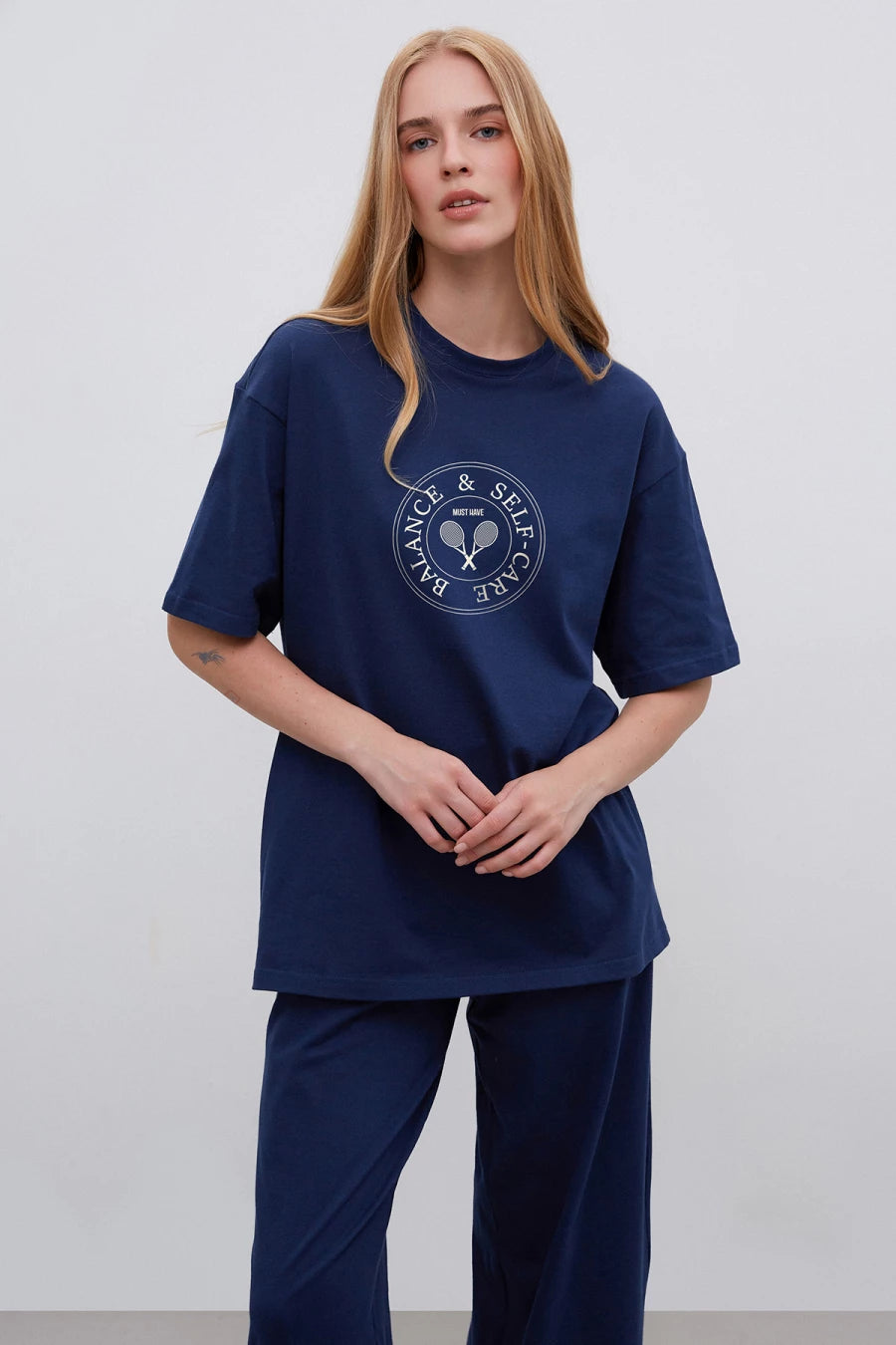 Dark blue T-shirt "Balance & Self-care" with cotton