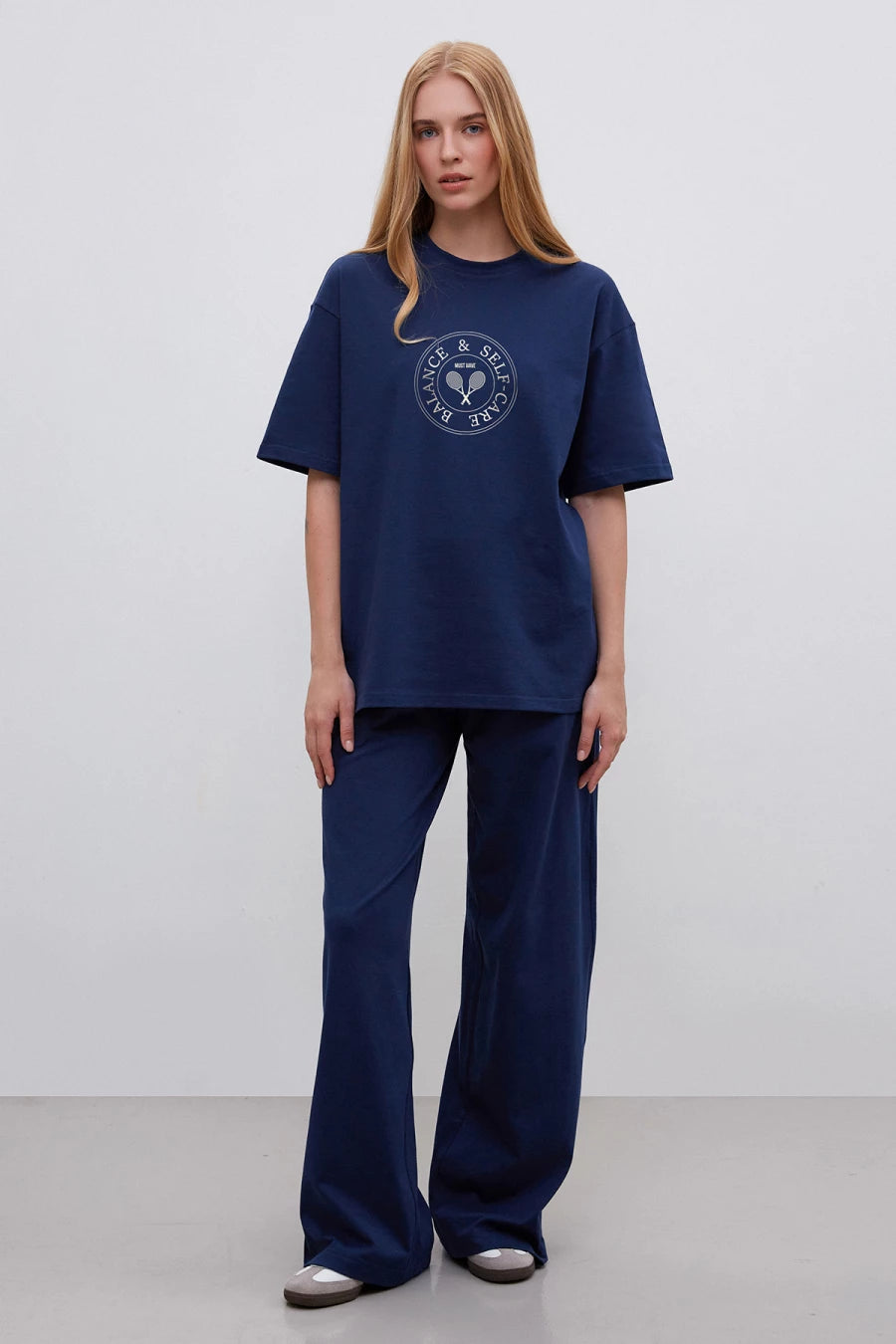 Dark blue T-shirt "Balance & Self-care" with cotton