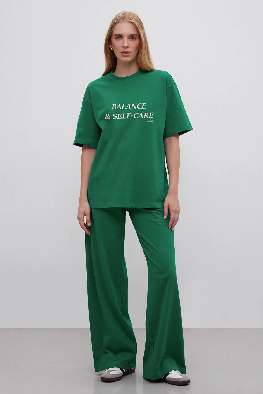 Green T-shirt "Balance & Self-care" with cotton