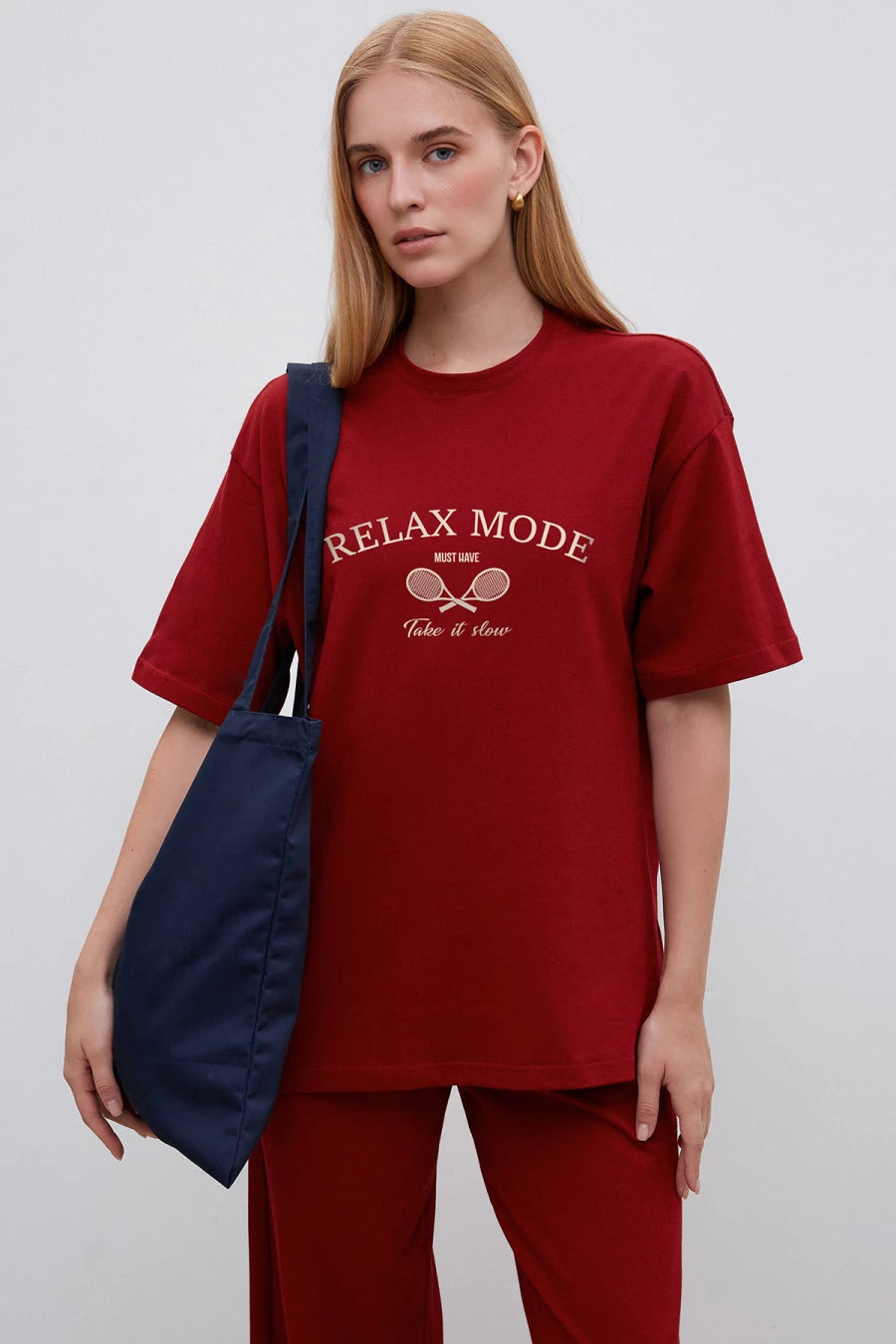 Bordeaux T-shirt "Relax Mode" with cotton