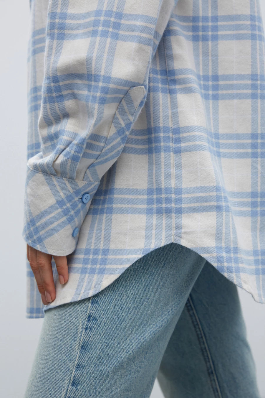 Milky blue checkered flannel shirt