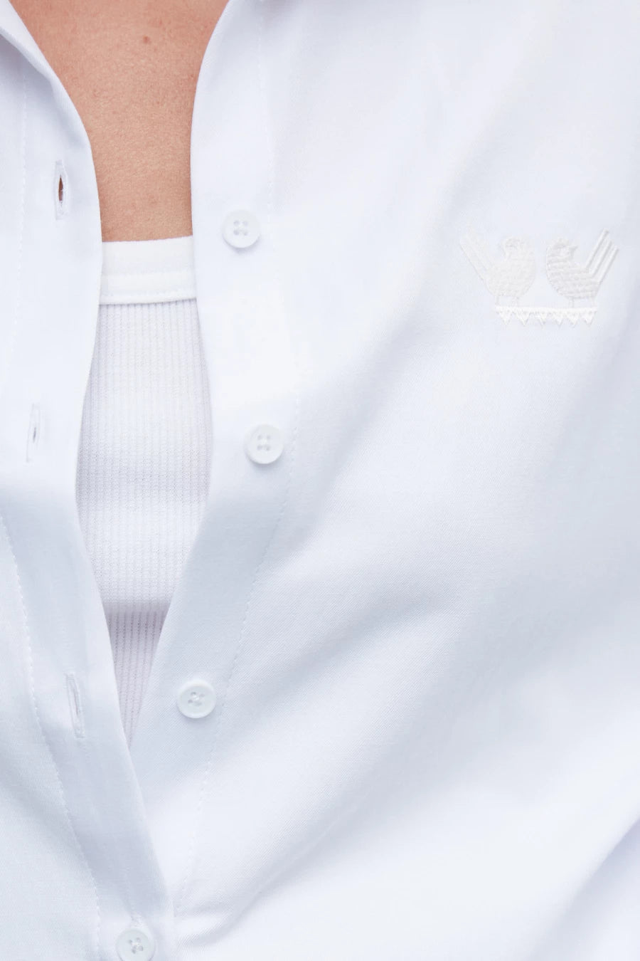 White shirt of free cut with embroidery "Birds" with cotton