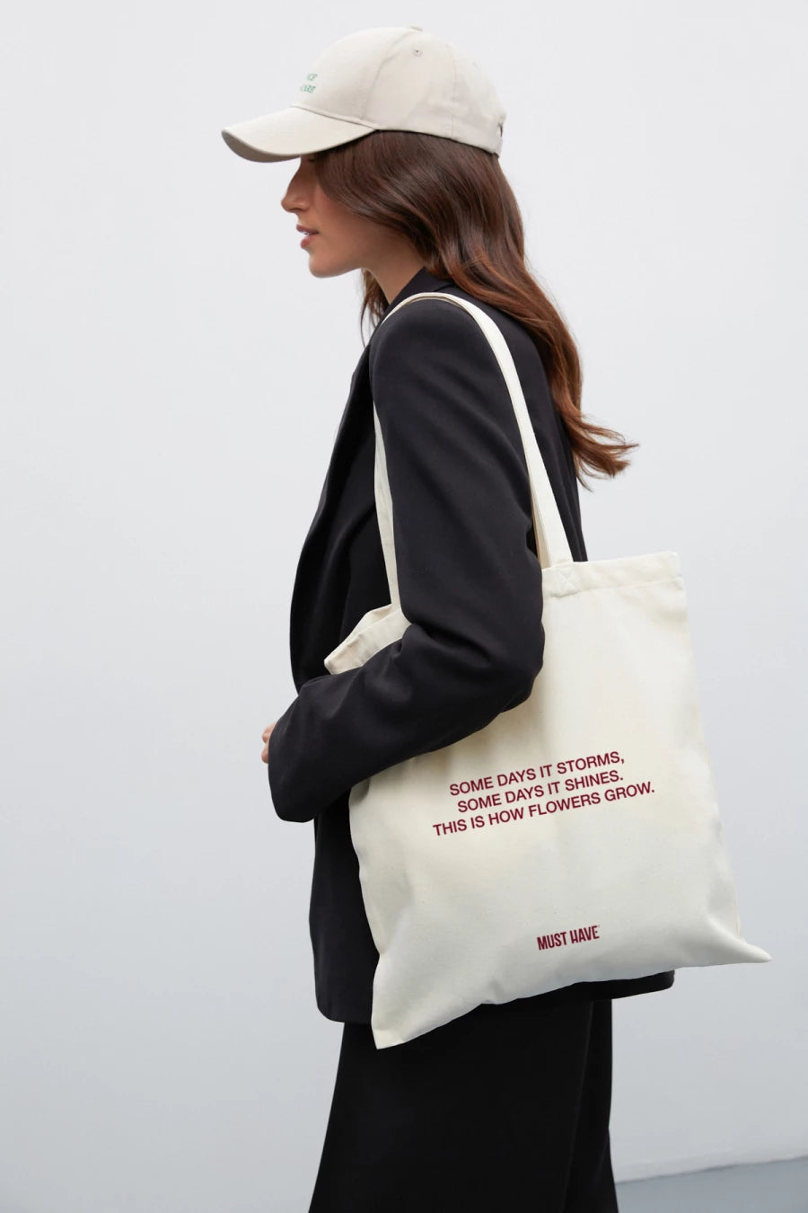 Cotton milky tote bag "Some days it storms"