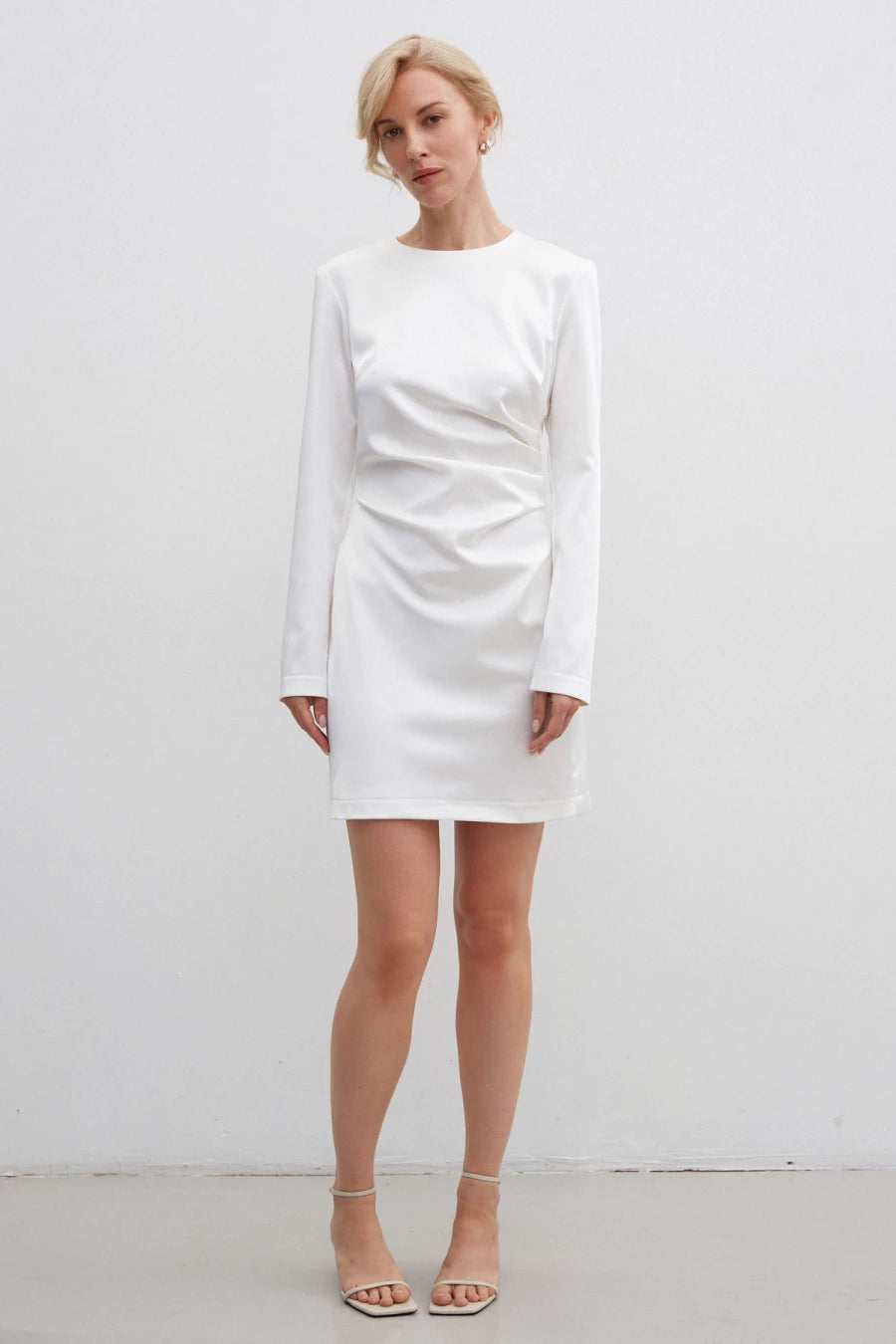 White short satin dress with pleats