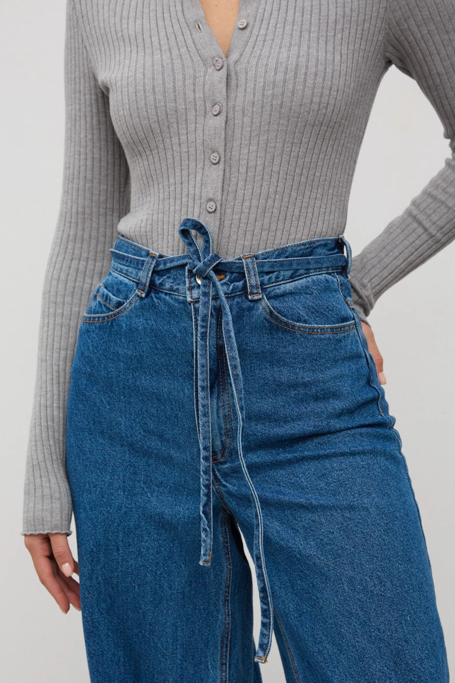 Elongated palazzo fit blue jeans