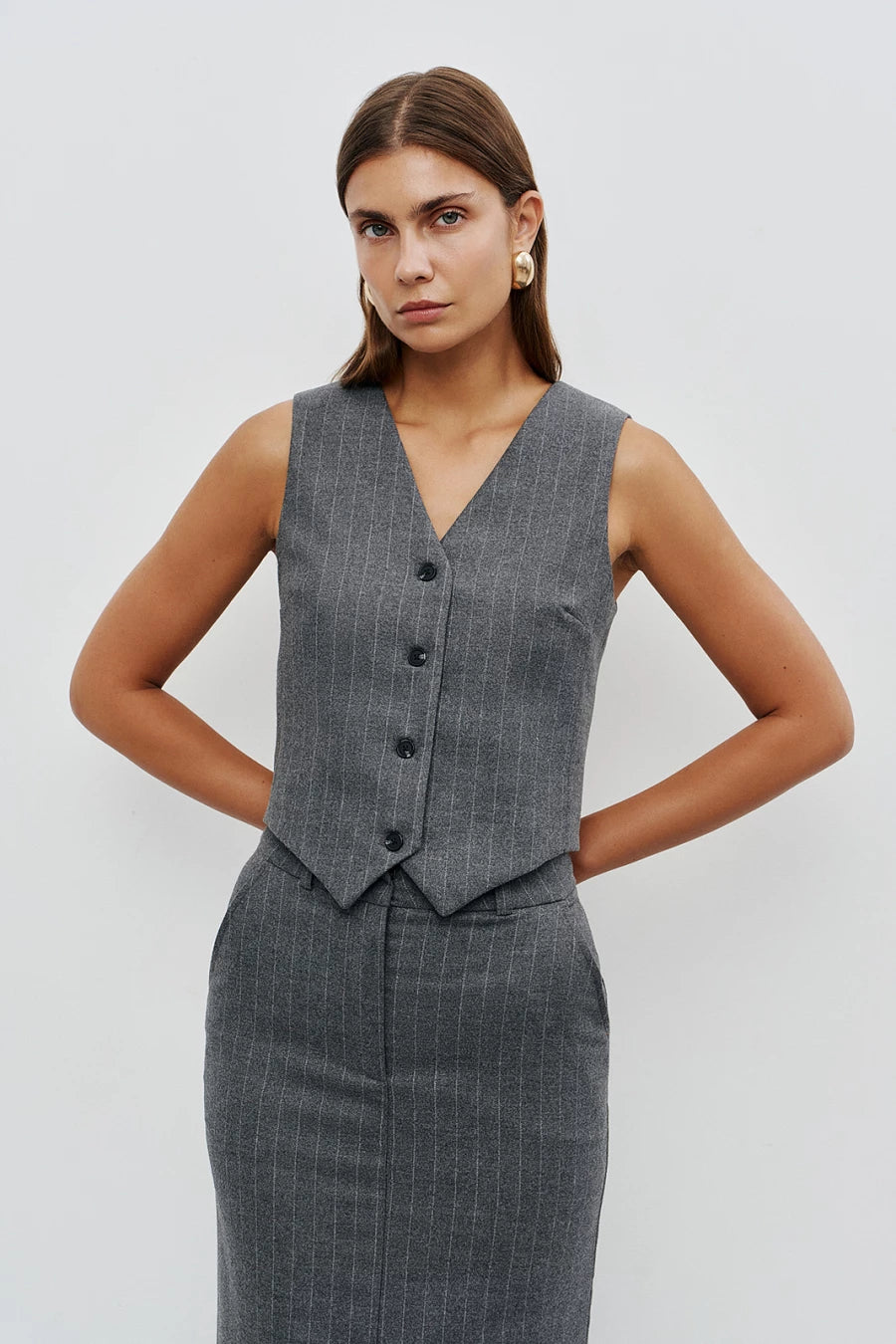 Gray striped waistcoat with classic cut and wool