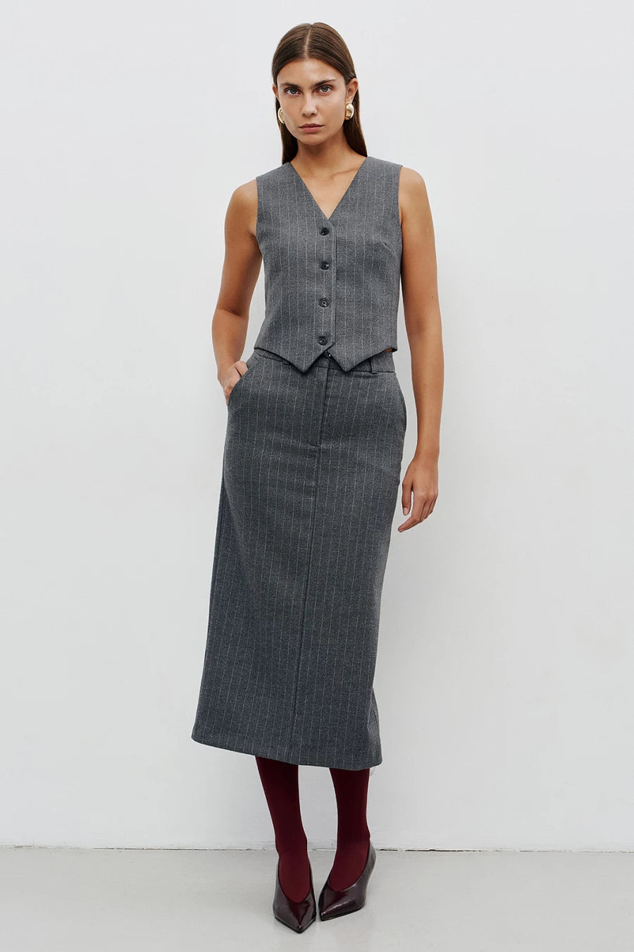 Gray striped waistcoat with classic cut and wool