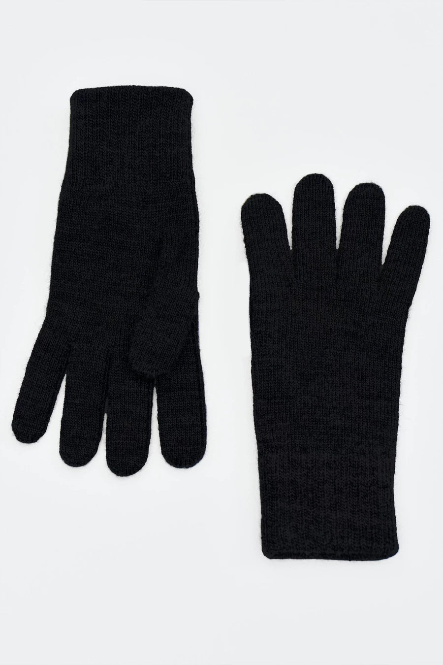 Black knitted mittens with wool