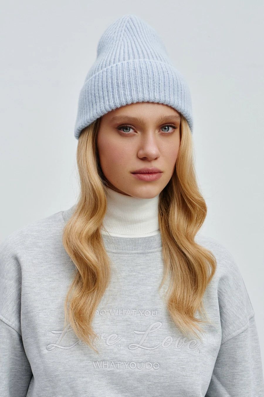 Light blue cashmere beanie hat